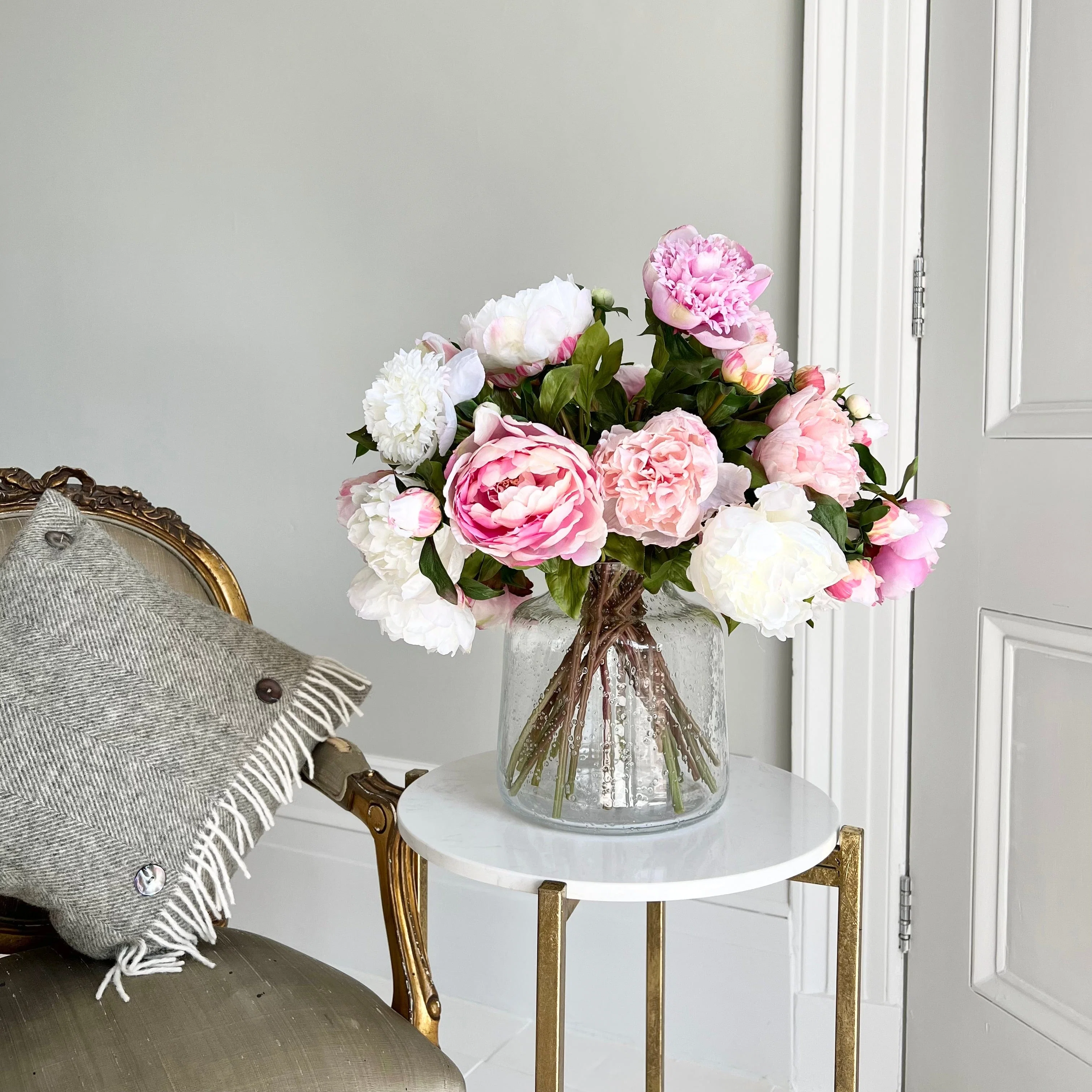Artificial Pink & White Peony Bouquet