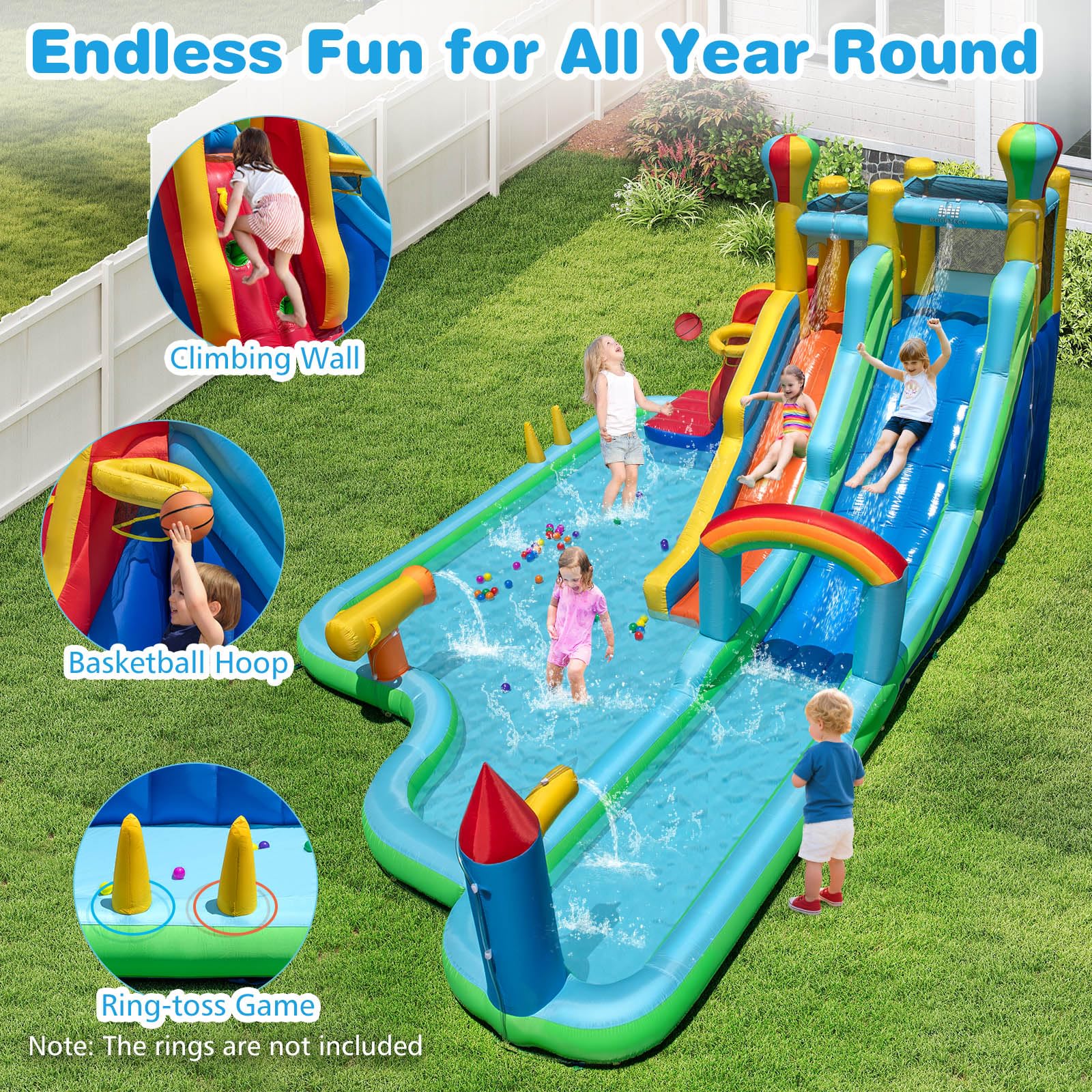 BOUNTECH Inflatable Water Slide Dual Slides Kids Water Slide Park Jump Bouncy Castle