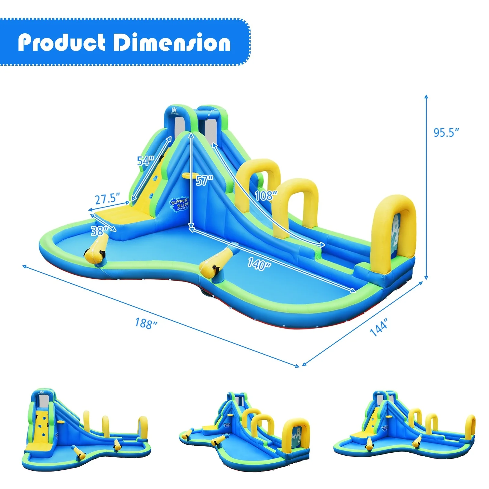 BOUNTECH Inflatable Water Slide, 16x12FT Mega Waterslide Park for Kids Backyard w/Adventure Long Slide, Splash Pool