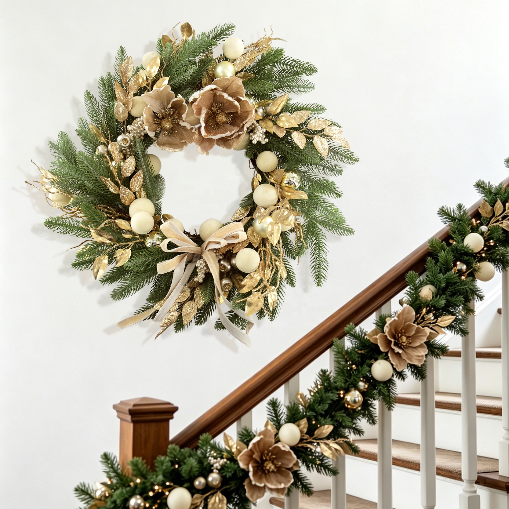 Luxury Champagne Christmas Wreath Front Door Decor