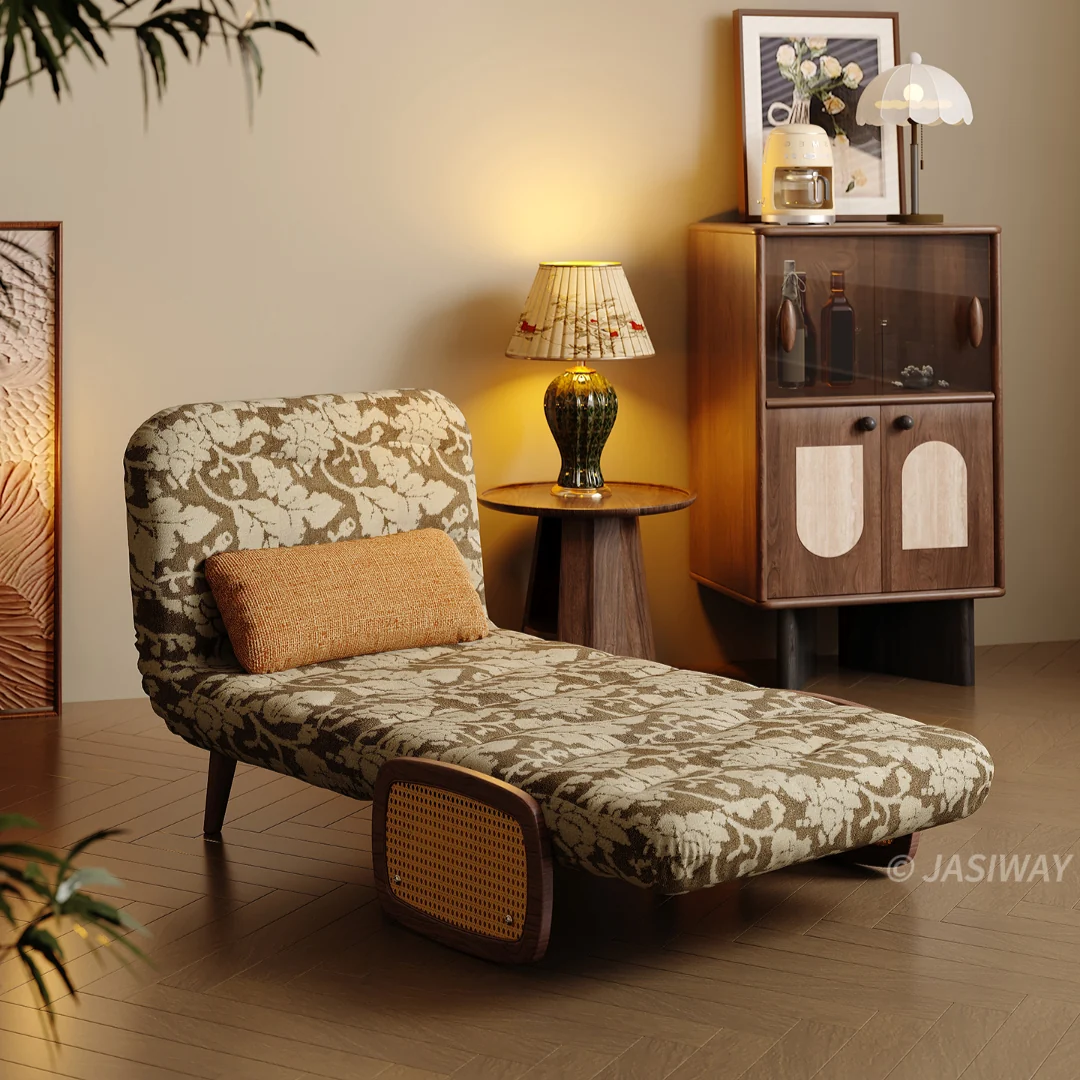 NÓVORA CASA mediados siglo ratán brazo cama sillón| transformable sillón cama con Madera maciza & ratán tejido reposabrazos, 3-en-1 descanso diván para pequeño espacios