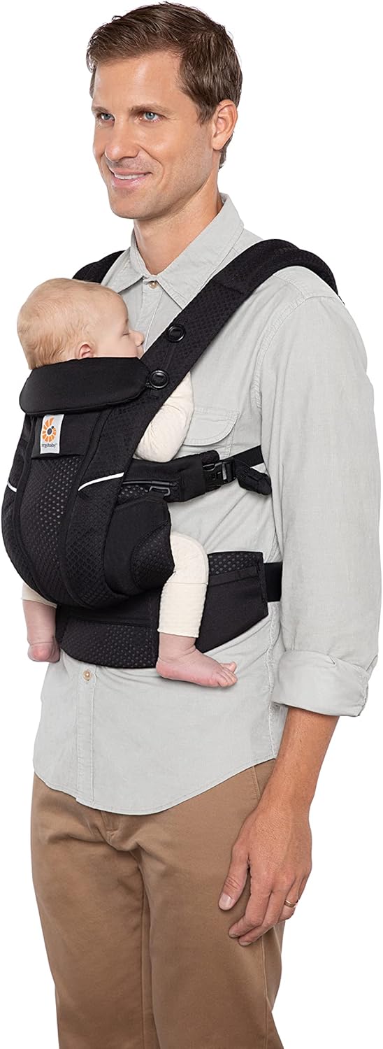 Ergobaby Omni Breeze Nosidełko dla noworodków od urodzenia do 20 kg, 4 pozycje SoftFlex Mesh Ergonomiczne nosidełko dla niemowląt Nosidełko do noszenia na plecach, Graphite Grey