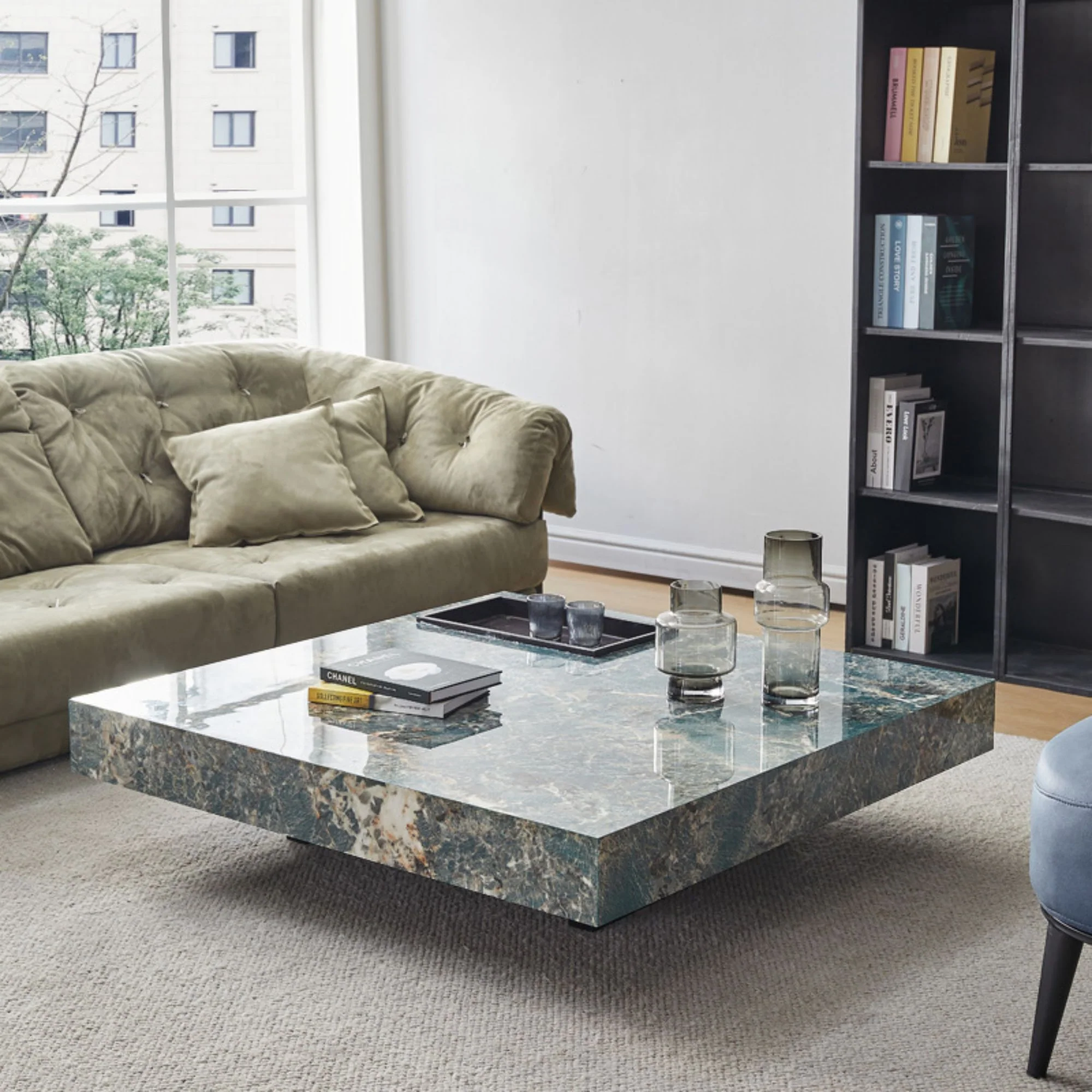 NÓVORA CASA De lujo Cuadrado veteado Mesa de centro con metal patas
