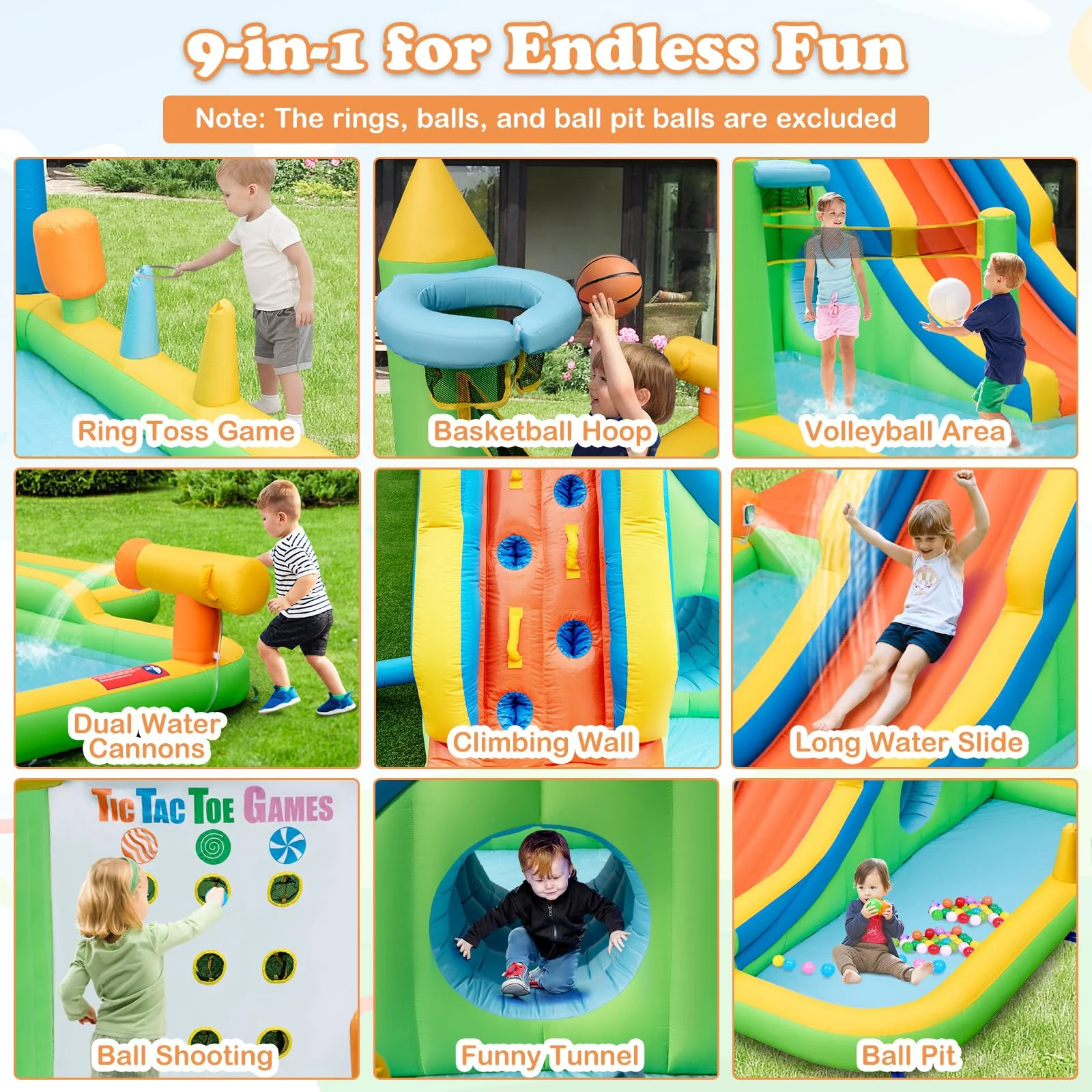 BOUNTECH Inflatable Water Slide Park, Kids Waterslide for Outdoor with Splash Pool