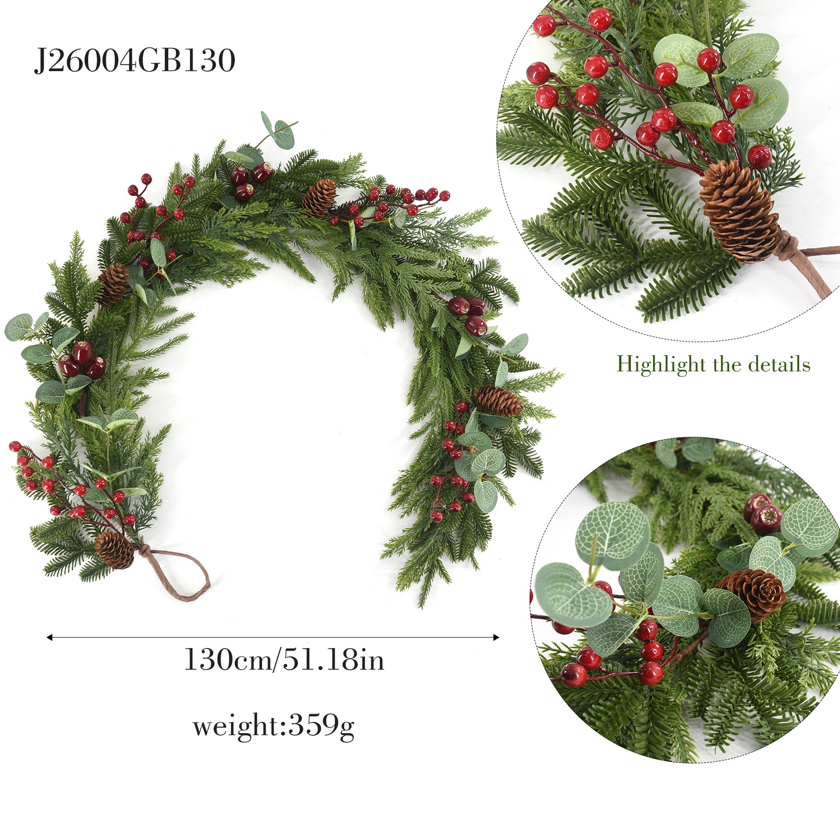 Christmas Garland Pinecone Berry Mantel Decoration