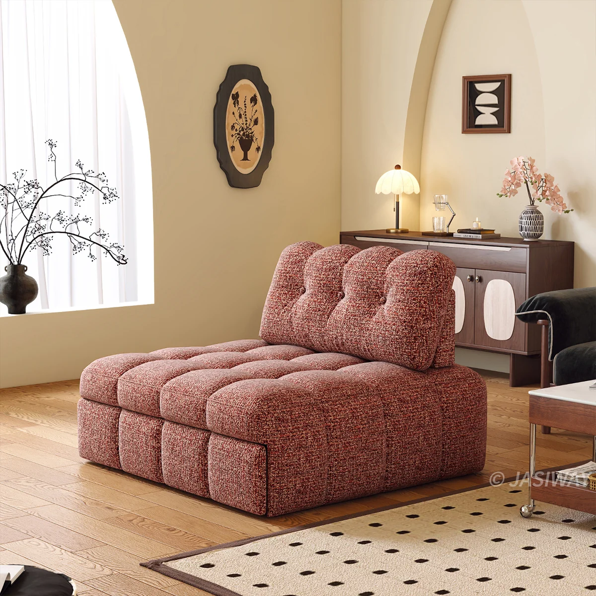 Sillón cama extraíble de chenilla texturizada | Soft Depth