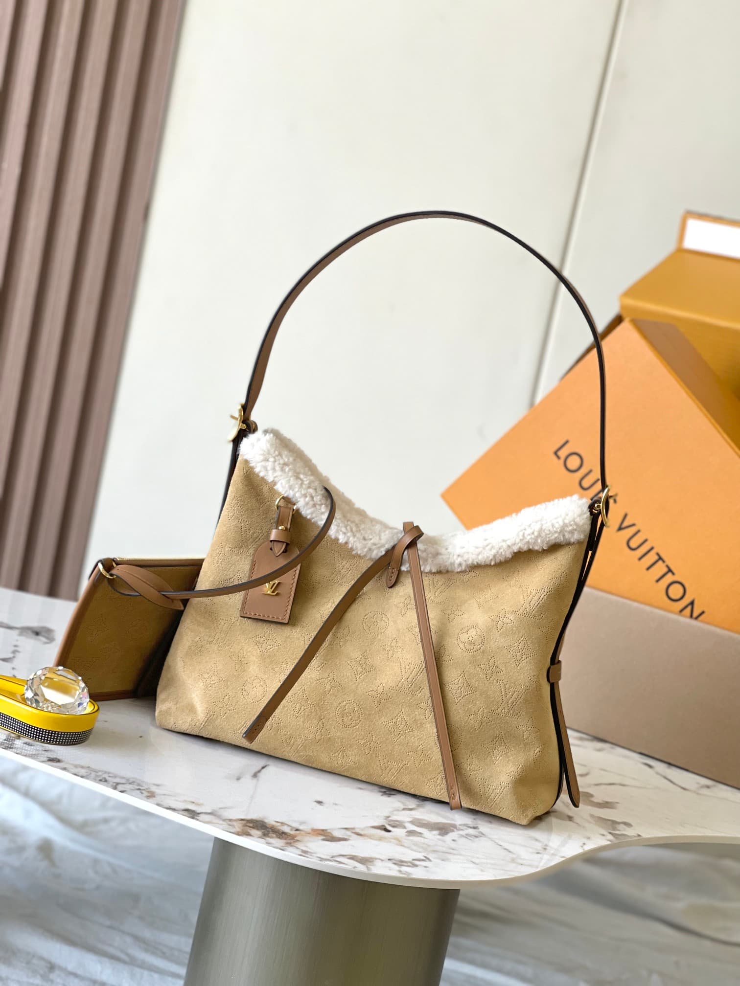 Louis Vuitton CarryAll PM Suede leather Beige M11843 Top