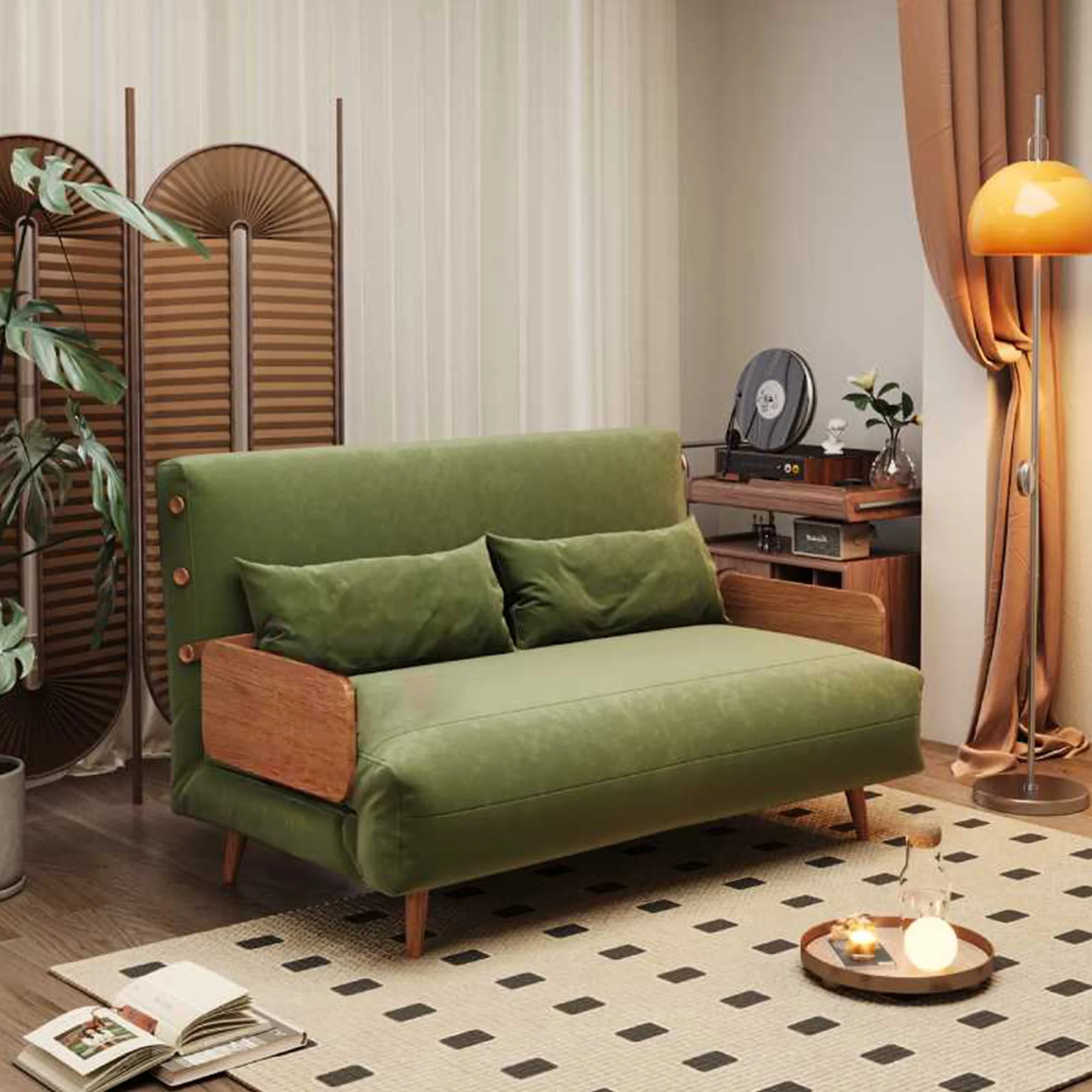 NÓVORA CASA Beige & Café transformable sofá tecnológica tela Tapizado Plegable sofá
