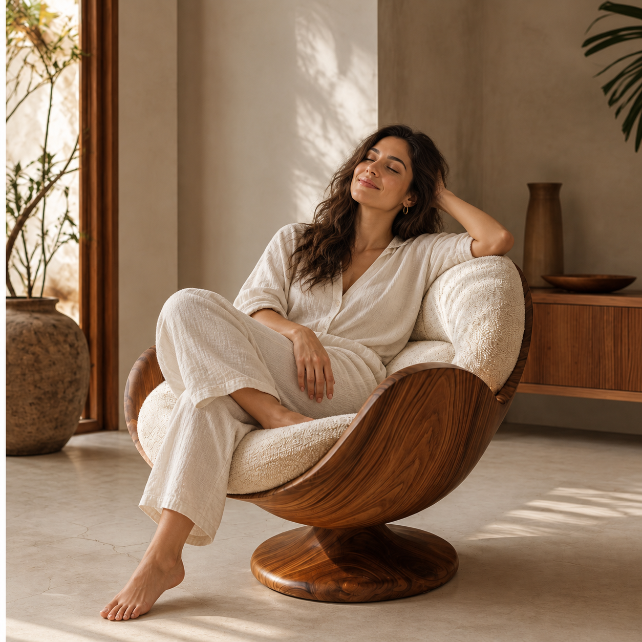 NogalAura™ | Sillón giratorio y sofá doble de nogal