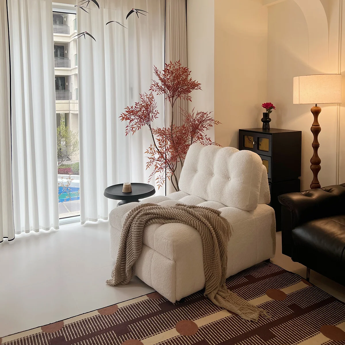 NÓVORA CASA peluche borrega descanso Sofá cama– Crema Blanco extraíble extraíble cama para pequeño espacios