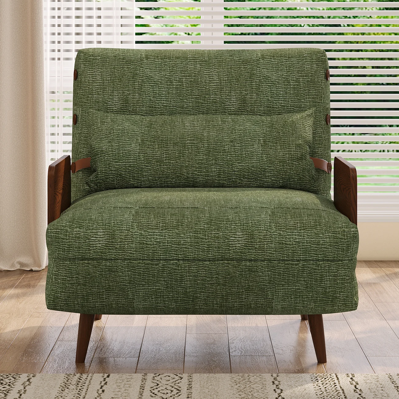 NÓVORA CASA mediados siglo Moderno Verde Sofá cama transformable para pequeño espacios| individual cama sofá con madera brazos