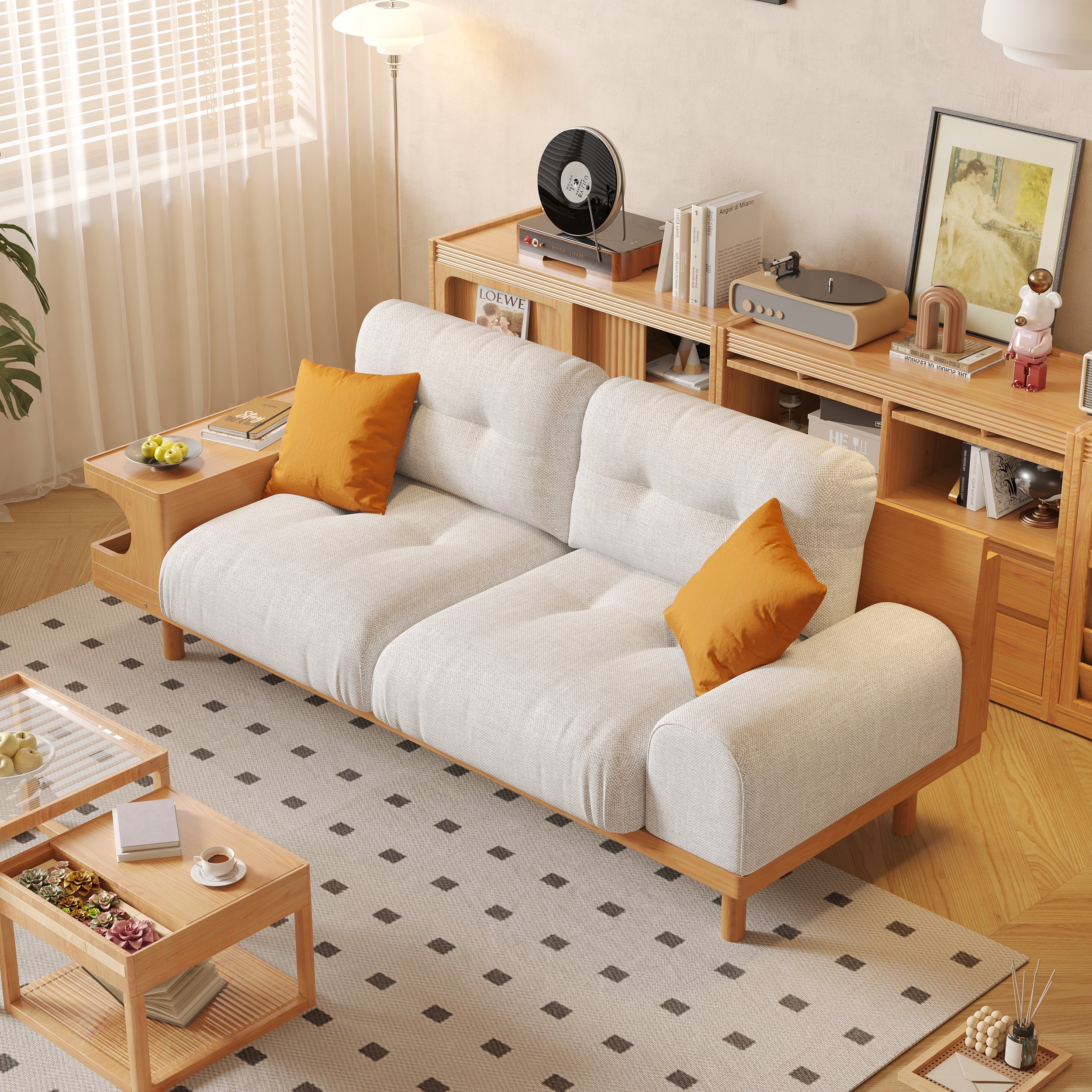 NÓVORA CASA Japandi de madera soporte sofá con integrado gato estudio