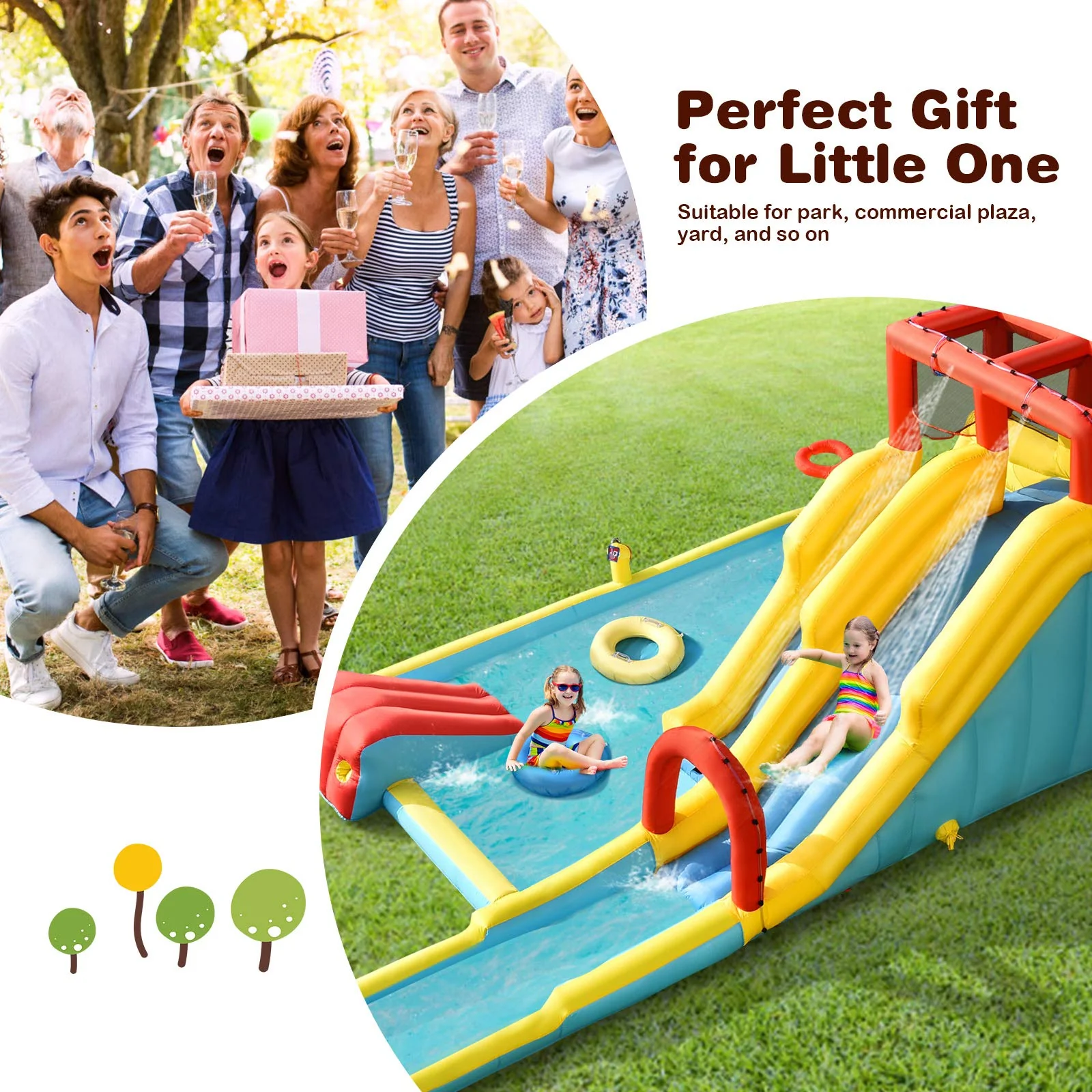BOUNTECH Inflatable Water Slide, 20.5x11FT Mega Waterslide Park Dual Long Slides