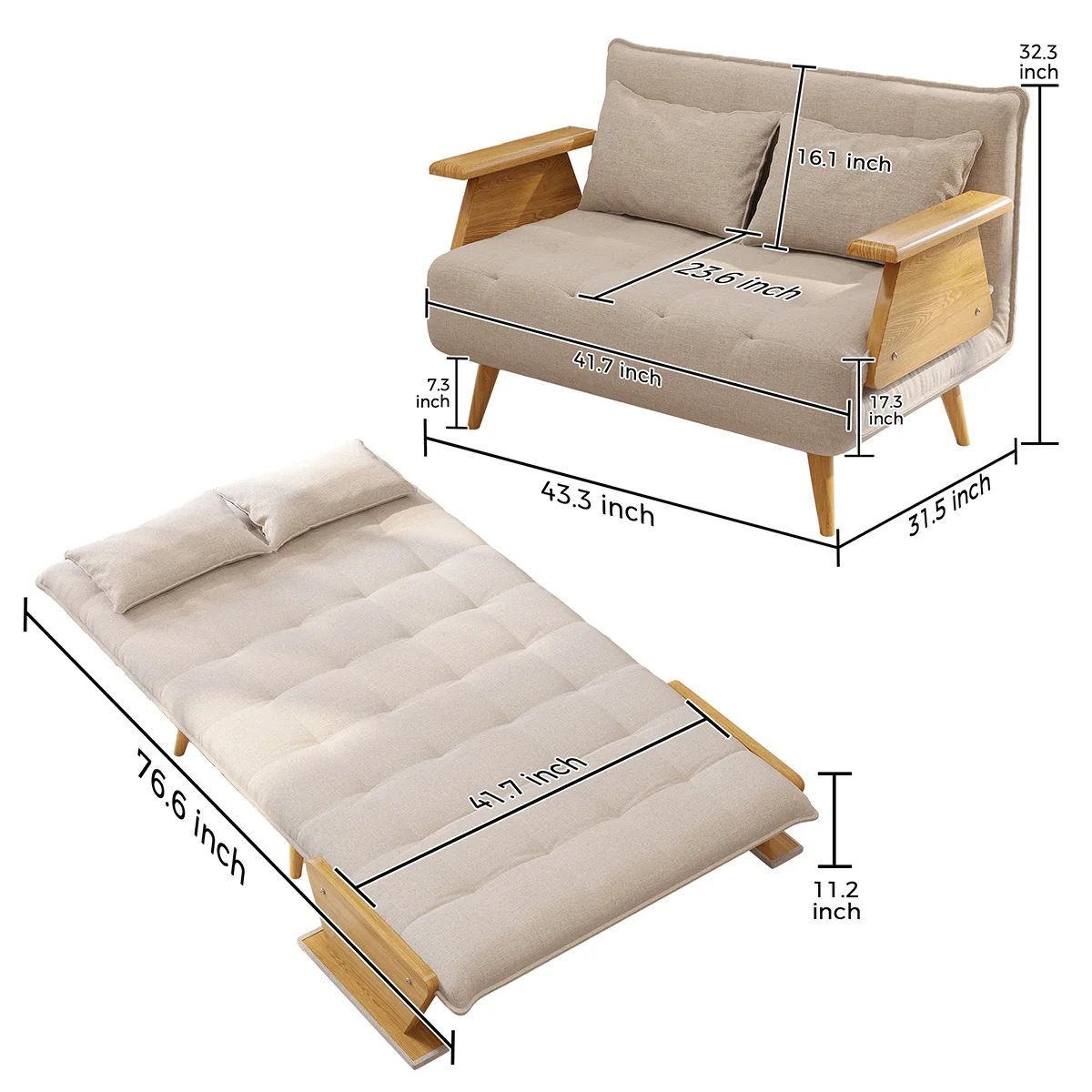 NÓVORA CASA 3-en-1 plegable sofá sillón cama con reposabrazos– 3 tamaños disponible