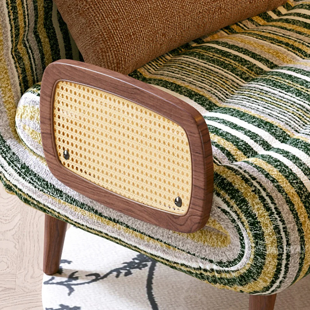 NÓVORA CASA mediados siglo Moderno cama Sillón decorativo con ratán brazos & Mesa auxiliar