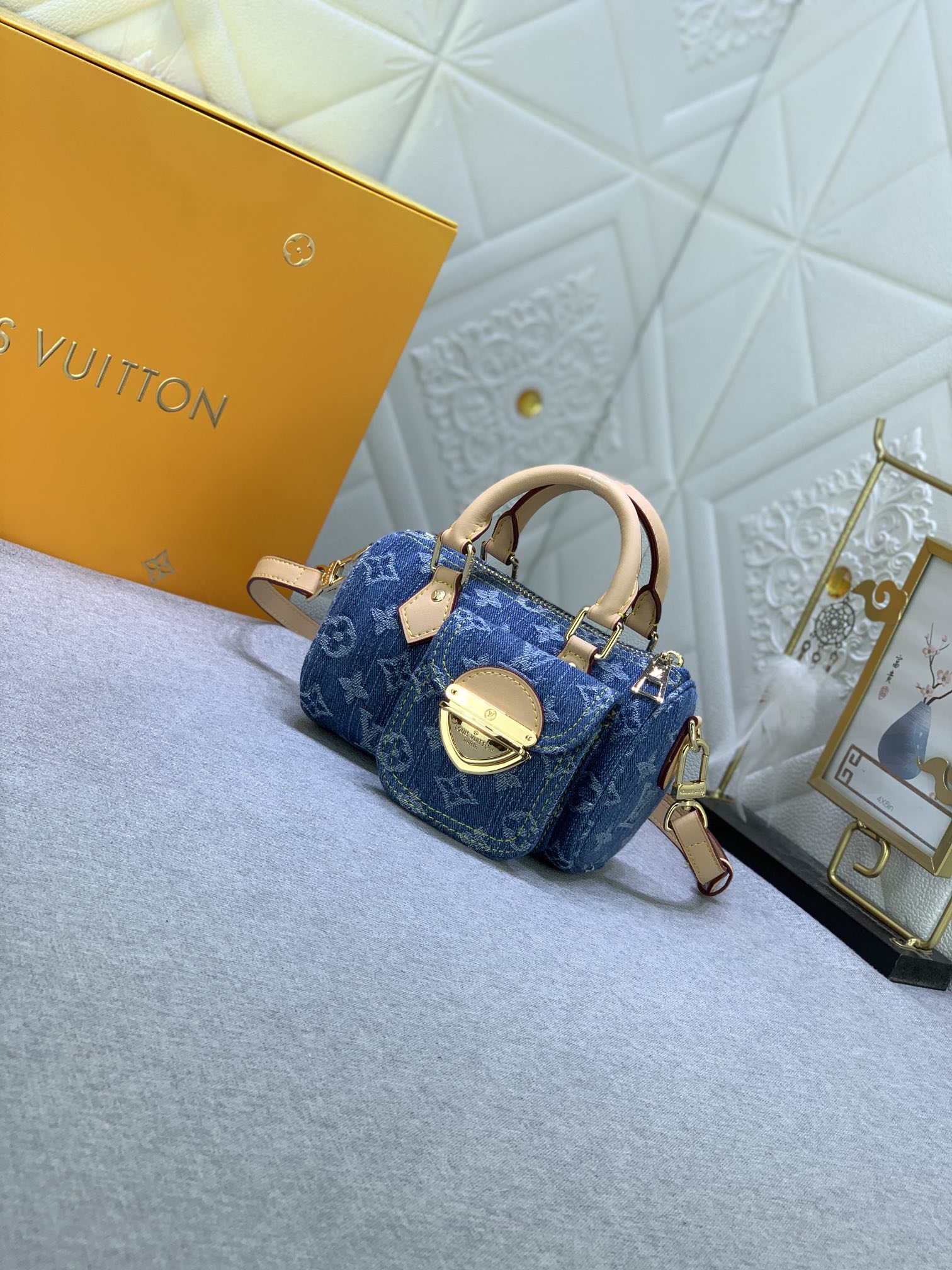 Louis Vuitton M82950 Nano Speedy Denim Cowboy Shoulder Bags Size 16*7*10cm