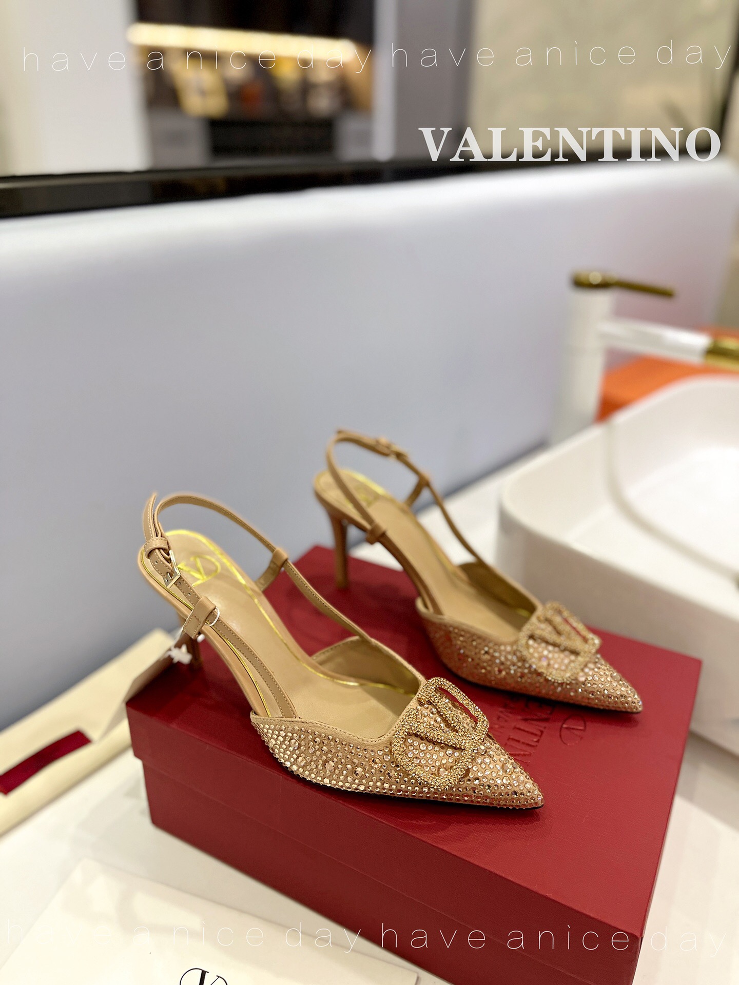 Valentino Vlogo Signature Satin Slingback Pumps Size 35-41 3-Color