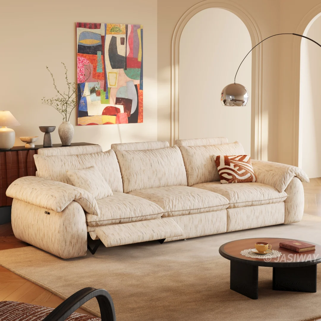 JASIWAY eléctrico Reclinable sofá con Ajustable reposapiés & acolchado Chenilla tela| 3-asiento eléctrico reclinable sofá para Sala confort