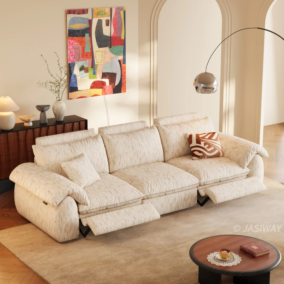 JASIWAY eléctrico Reclinable sofá con Ajustable reposapiés & acolchado Chenilla tela| 3-asiento eléctrico reclinable sofá para Sala confort