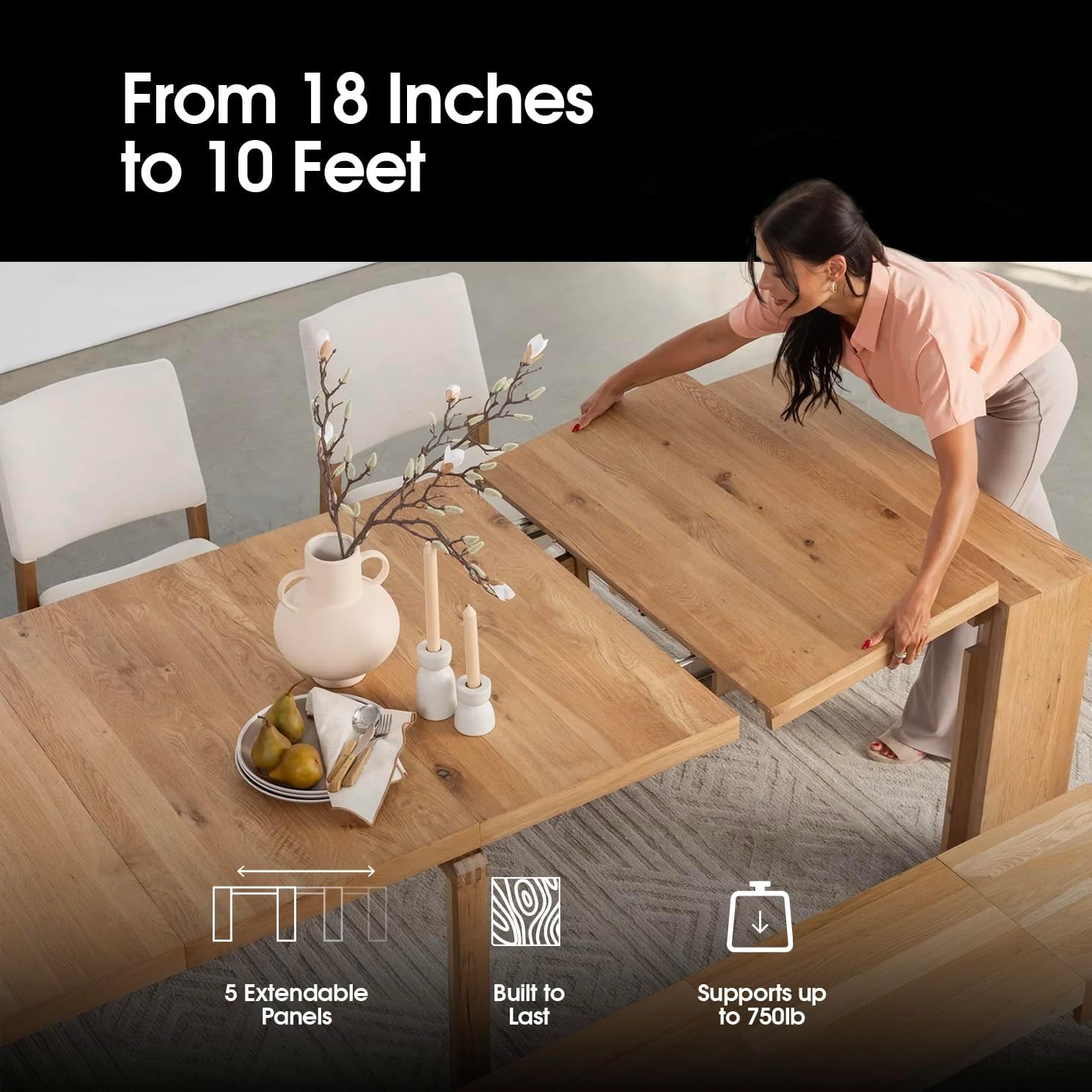 Transformer Table - Solid Wood Extendable Dining Table, Seats 2-12