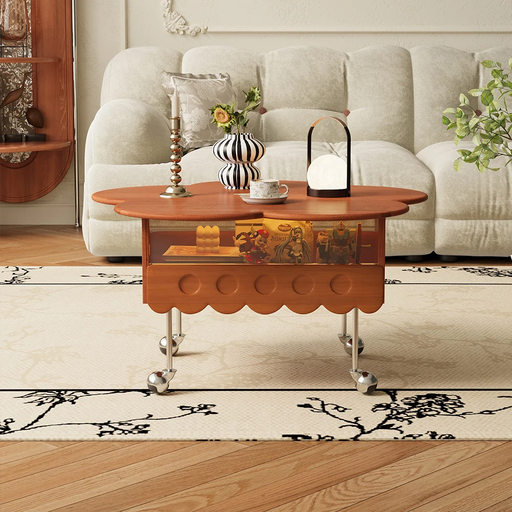 NÓVORA CASA retro Sala móvil Mesa de centro con Madera maciza Ajustable de pétalo diseño