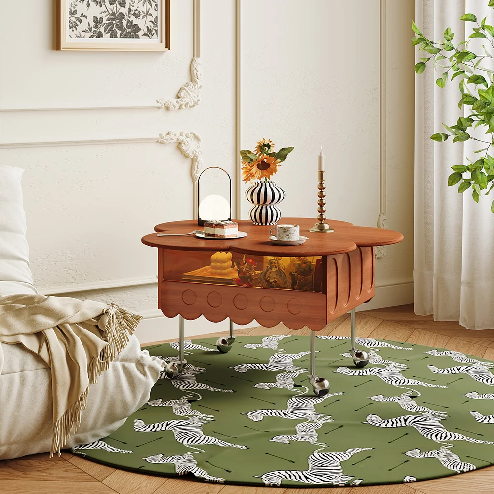NÓVORA CASA retro Sala móvil Mesa de centro con Madera maciza Ajustable de pétalo diseño