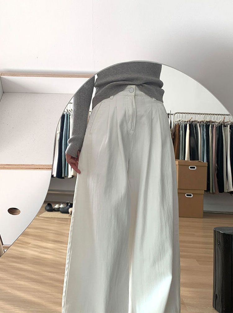 Loose-fitting American-style white wide-leg jeans for women, new summer style, plus size, textured, high-waisted, straight leg.