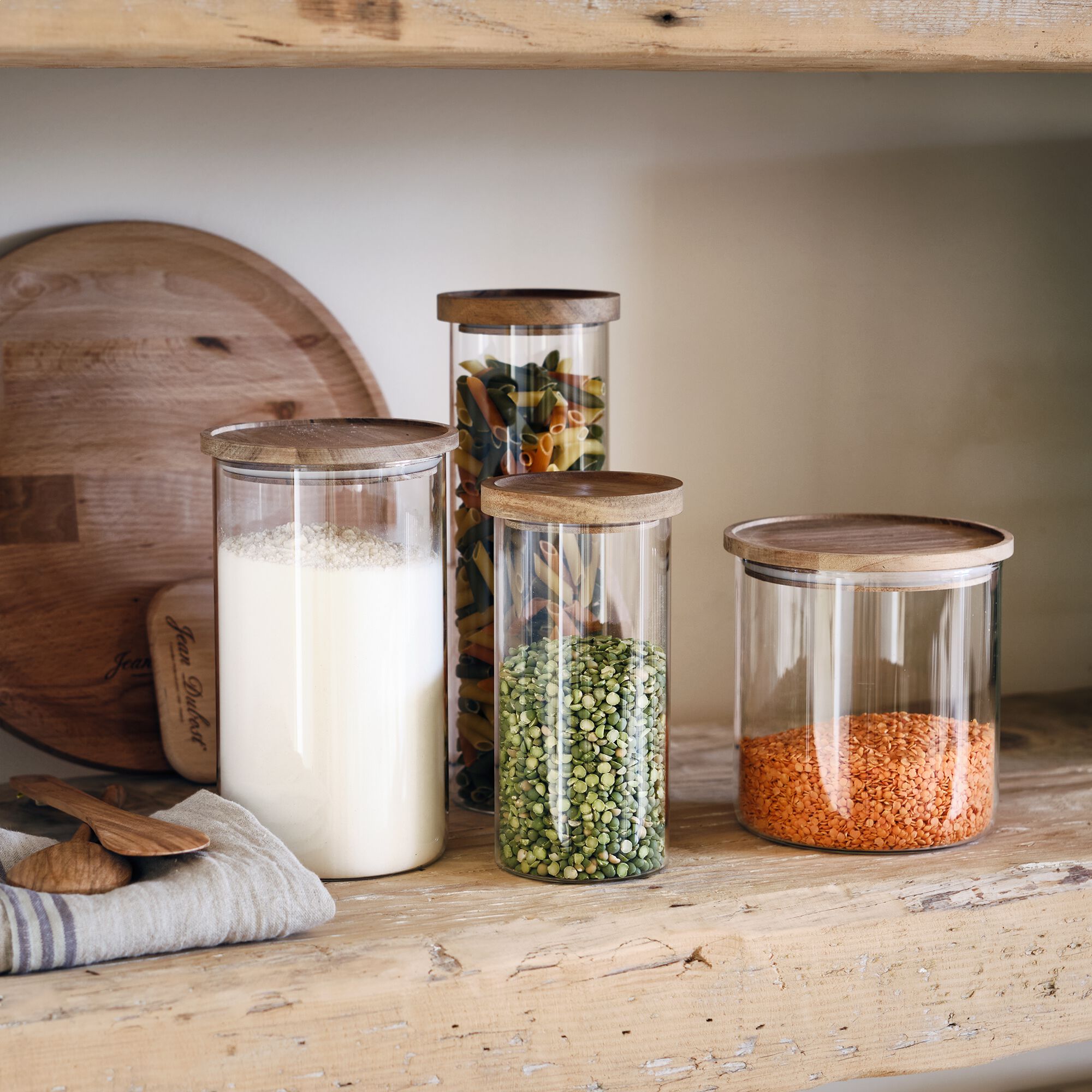 RONDA - Bocal en verre avec couvercle en acacia 1,8L - transparent