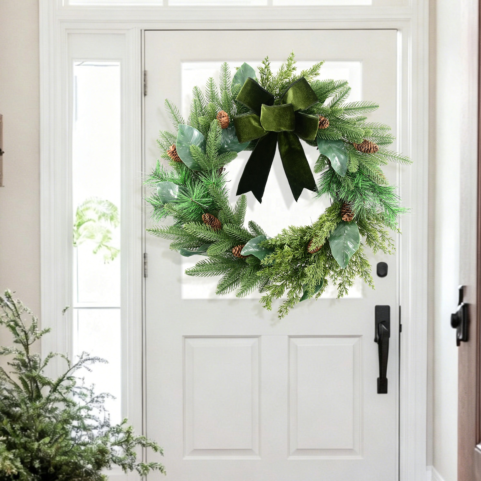 24 Inch Pinecone Velvet Bow Christmas Wreath Decoration