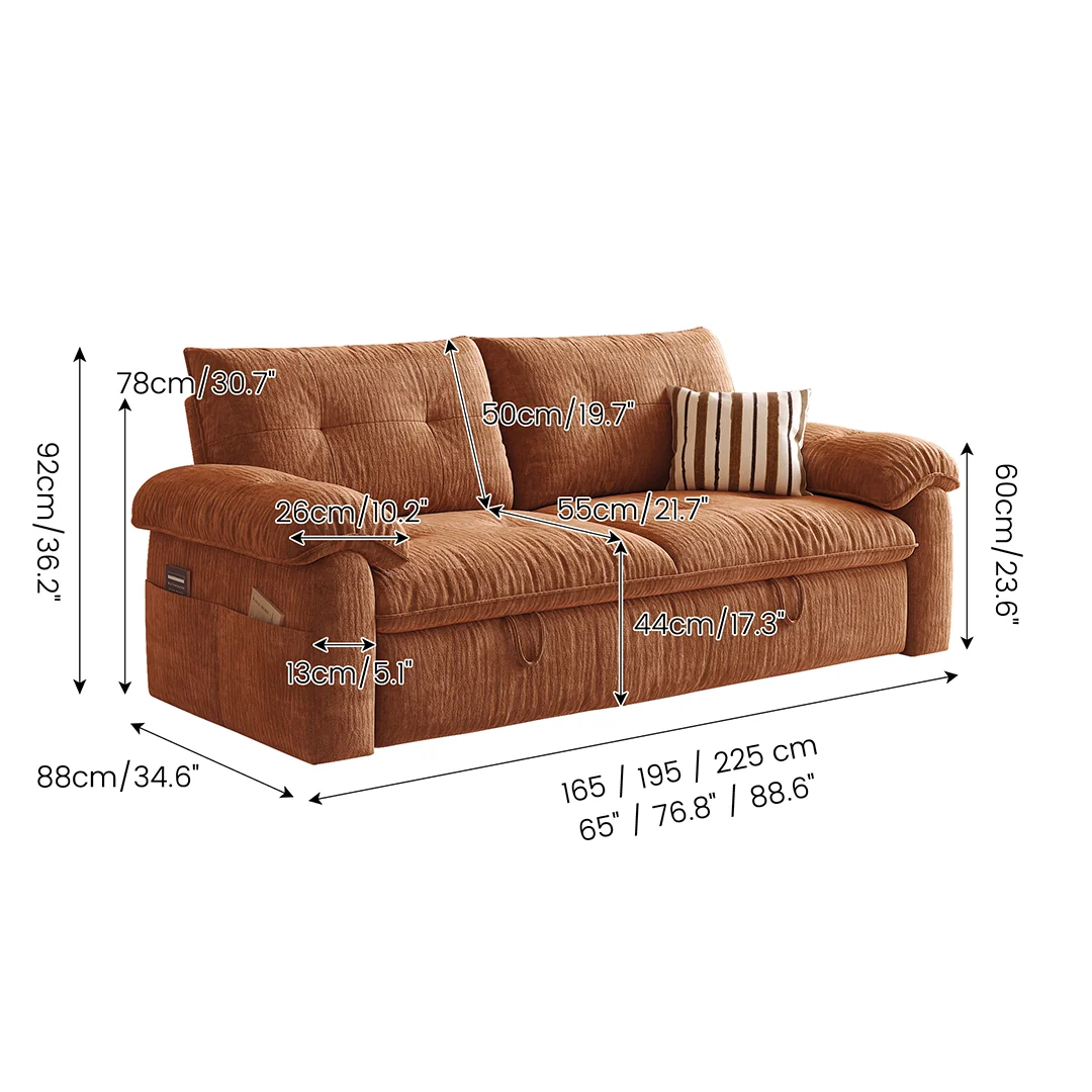 NÓVORA CASA Chenilla Sofá cama– transformable plegable sofá de dos plazas con extraíble extraíble cama para pequeño espacios