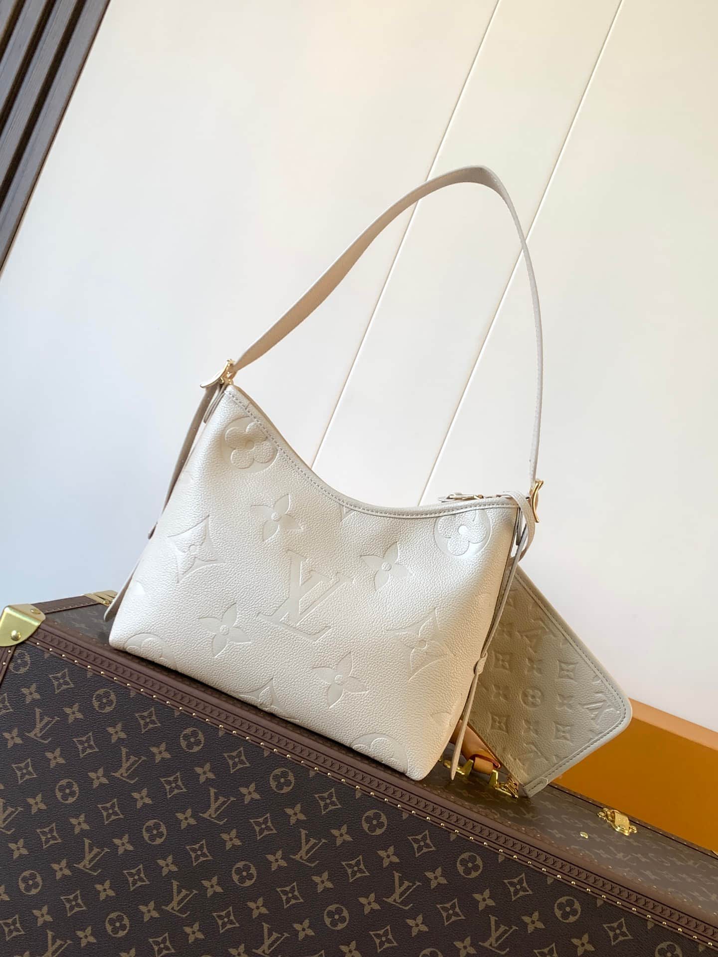 Louis Vuitton CarryAll PM Crème Beige Monogram Empreinte Leather M46293 High