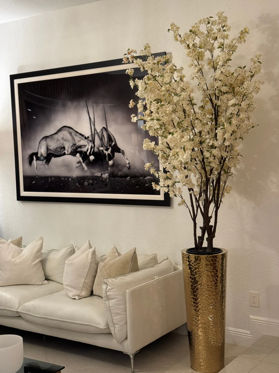 Cherry Blossom Tree in Large Gold Hammered Planter