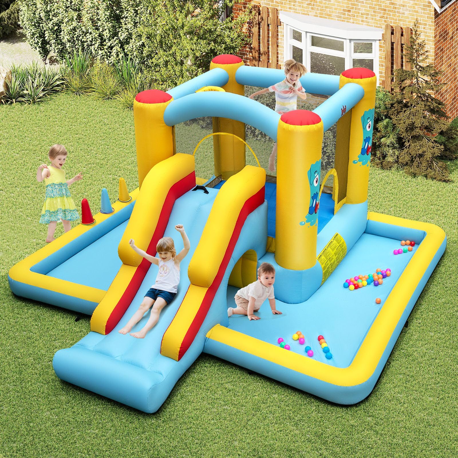 BOUNTECH Inflatable Bounce House with Ball Pit, Long Slide & Tunnel Bouncy House for Kids