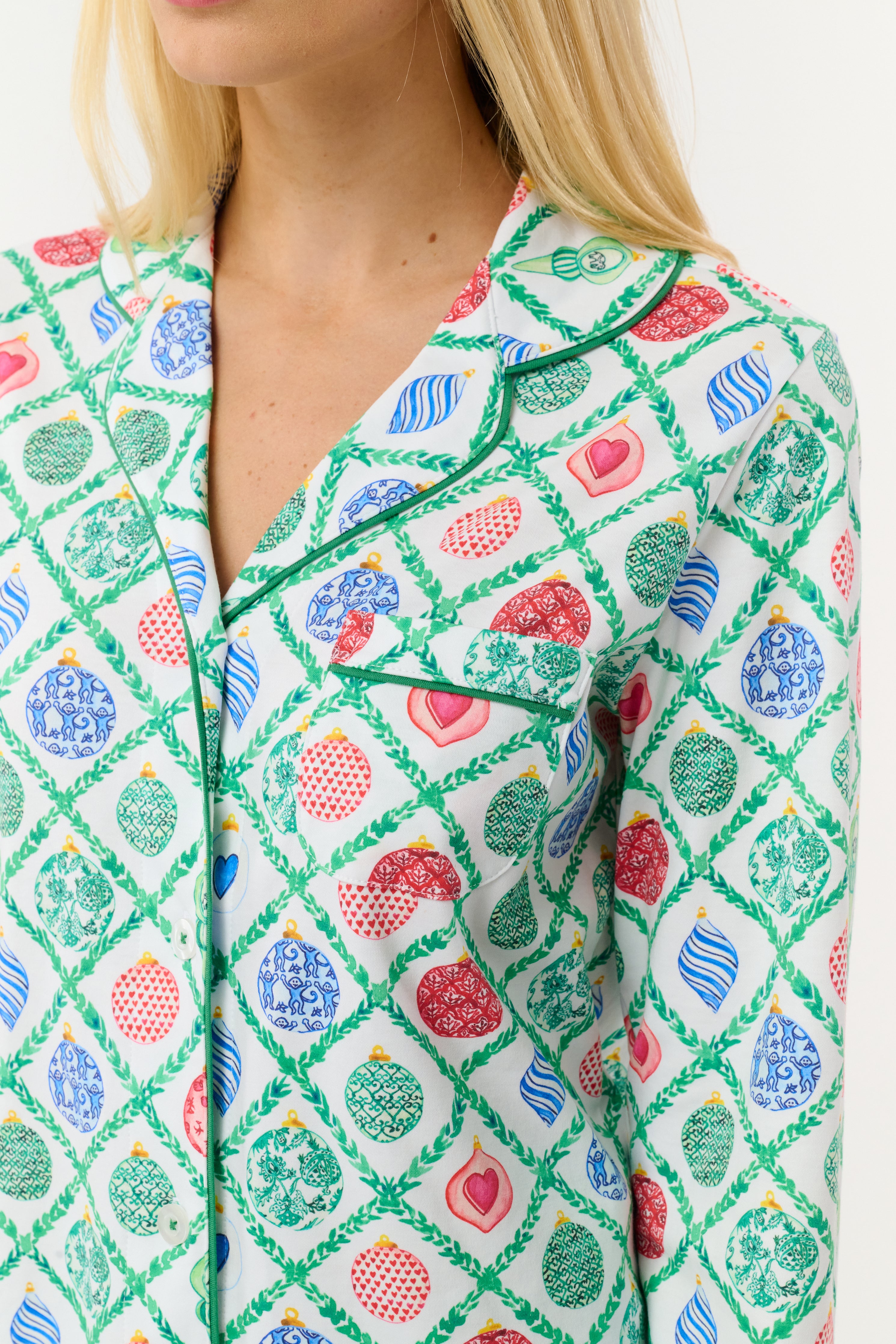 Ornament Trellis Long Sleeve Polo Pajamas