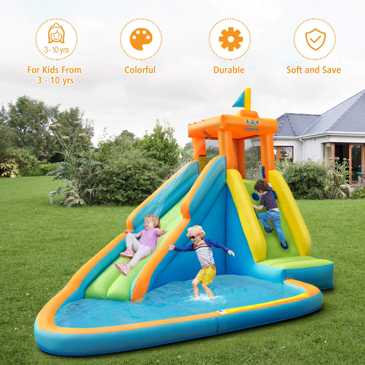 BOUNTECH Inflatable Water Slide for Kids, Giant Waterslide Park for Backyard Outdoor Fun