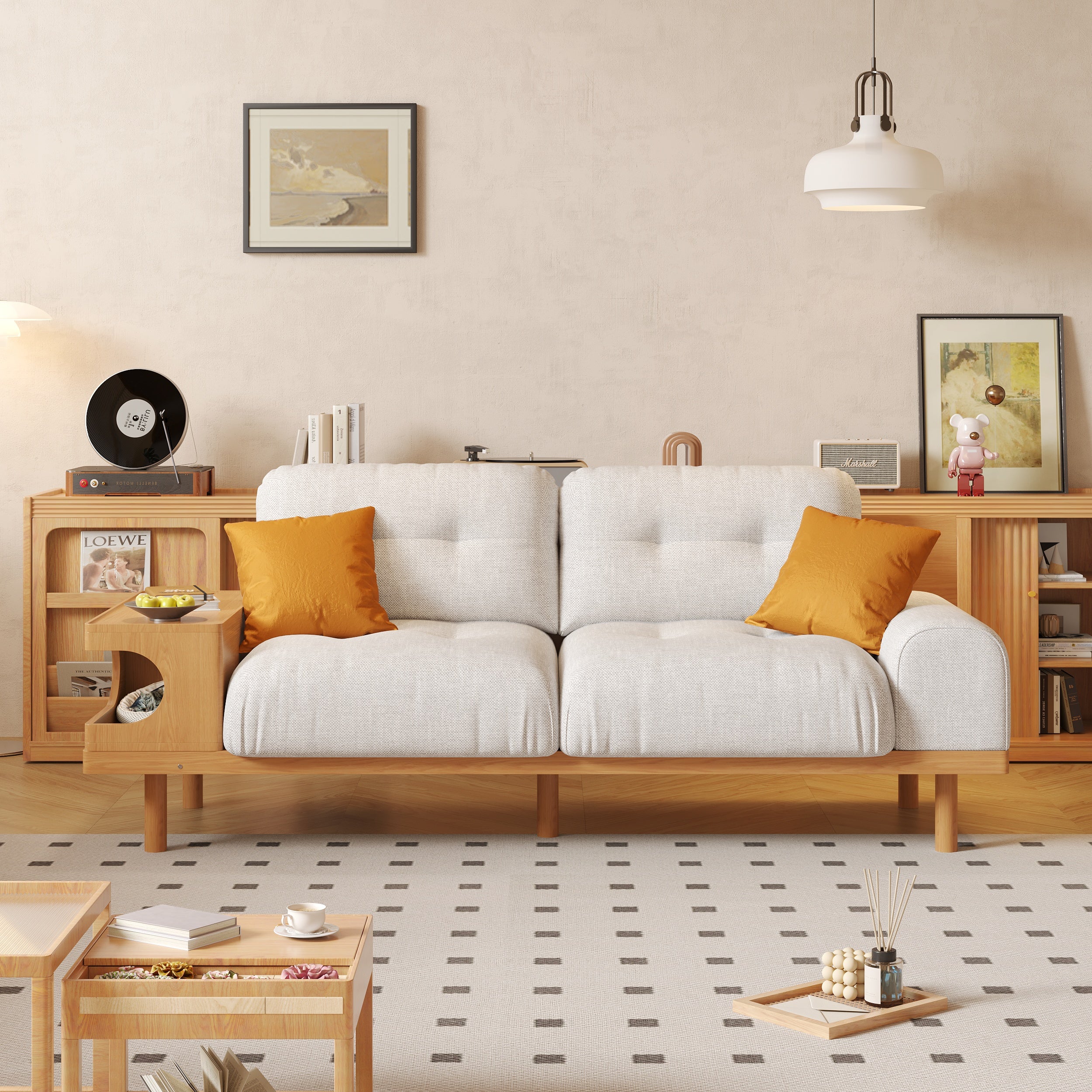 NÓVORA CASA Japandi de madera soporte sofá con integrado gato estudio