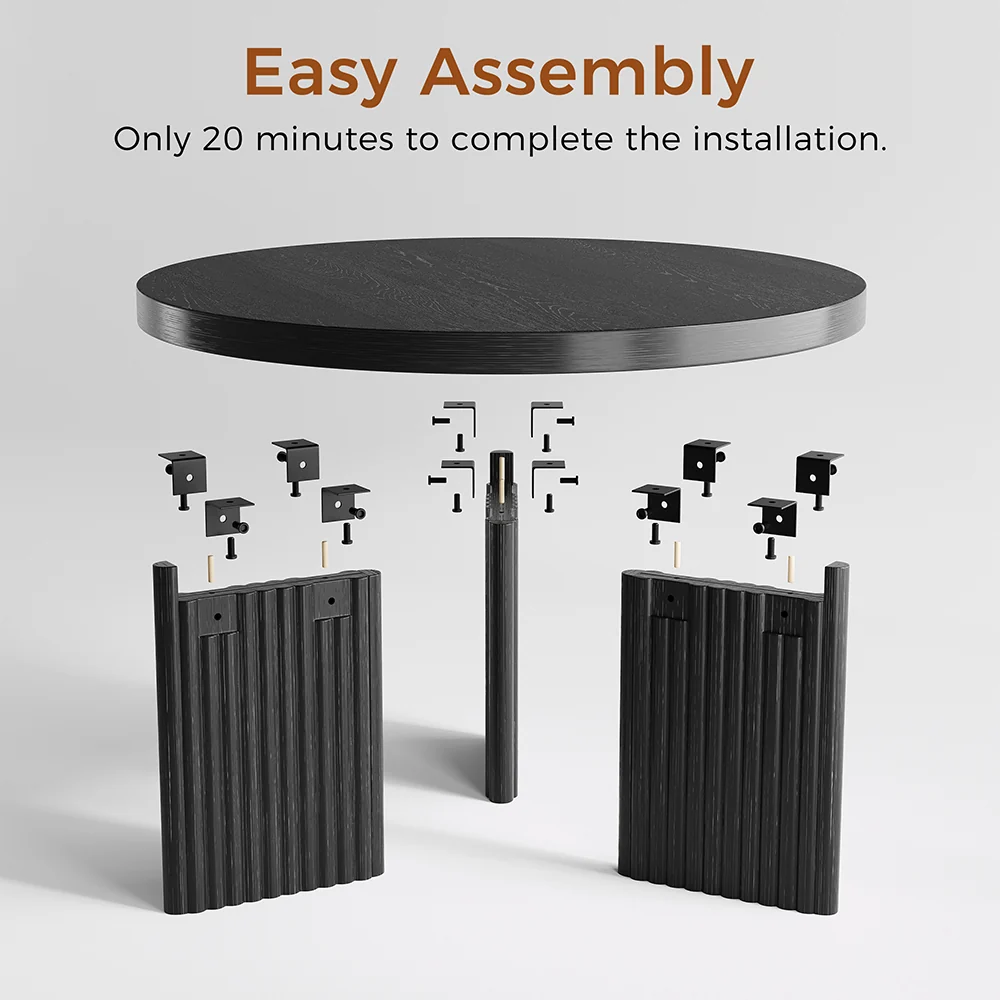 NÓVORA CASA Negro Redondo acanalado Mesa de centro| Moderno MDF decorativo mesa