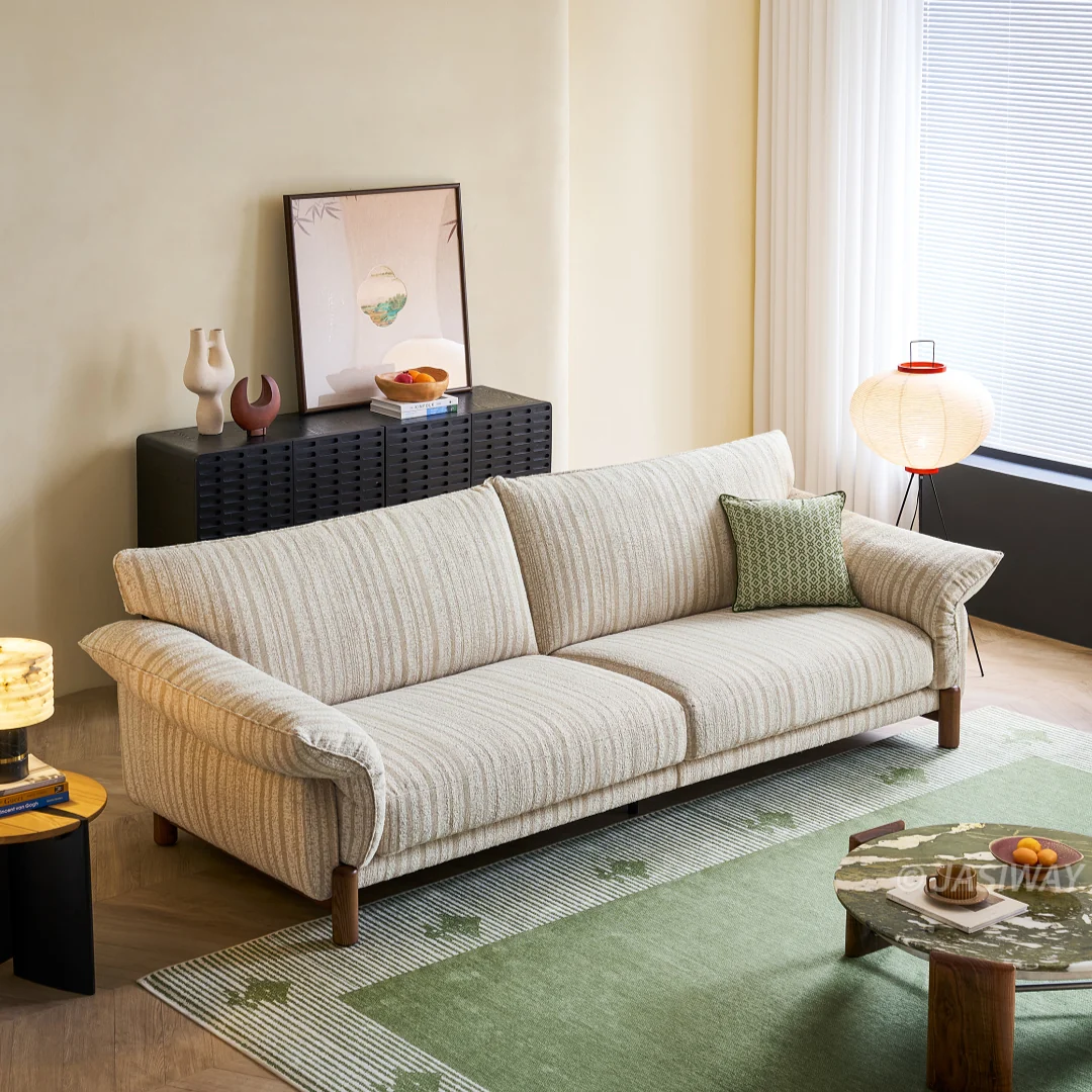 NÓVORA CASA a rayas lino sofá con profundo asiento & acolchado cojines| cómodo 3-plazas sofá para Sala