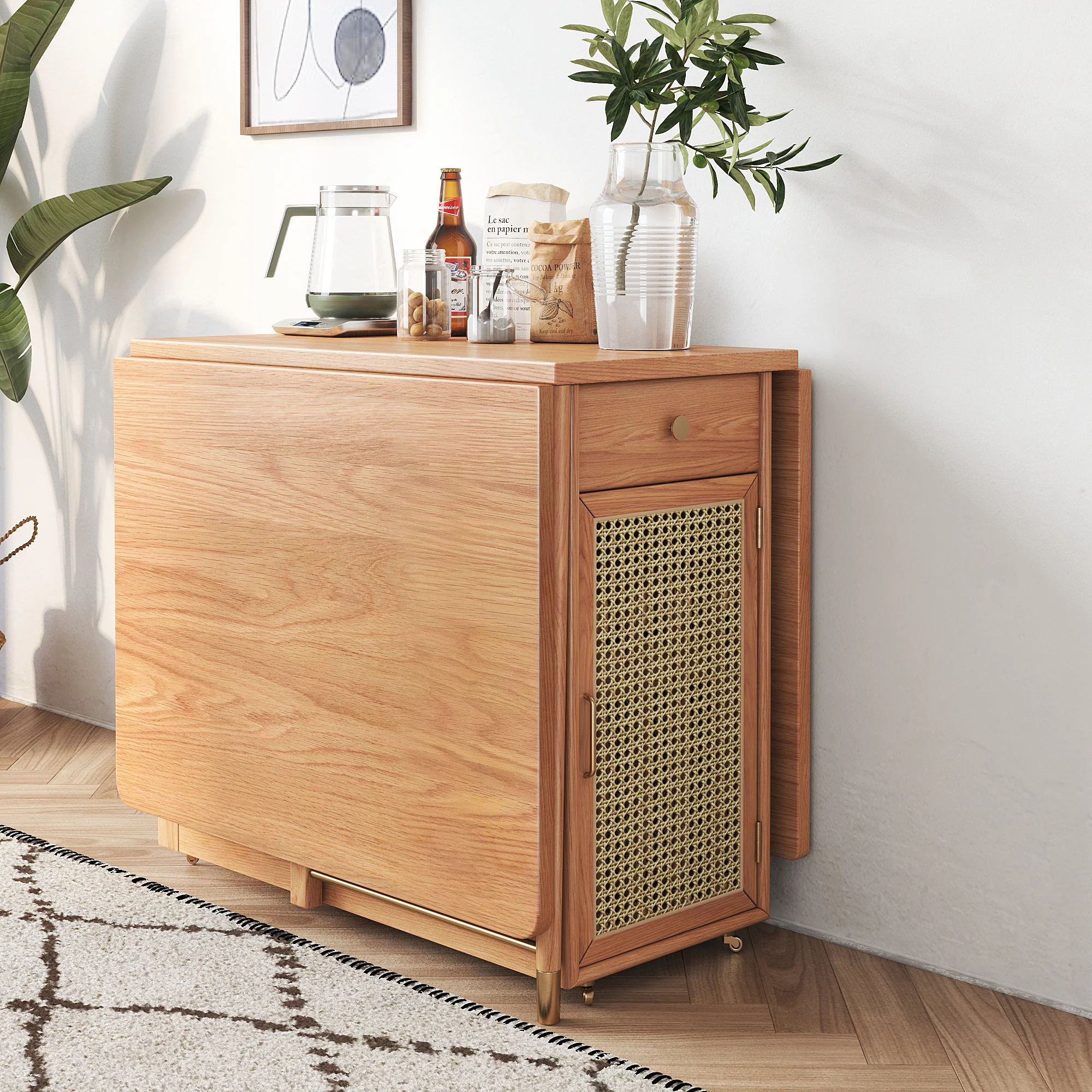 NÓVORA CASA Plegable Madera maciza Mesa de comedor y sillas juego con Almacenamiento espacio