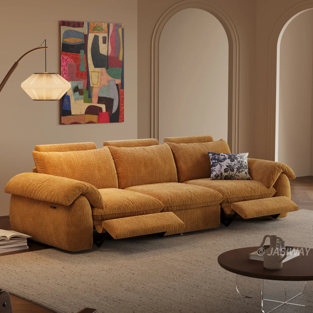 JASIWAY eléctrico Reclinable sofá con Ajustable reposapiés & acolchado Chenilla tela| 3-asiento eléctrico reclinable sofá para Sala confort