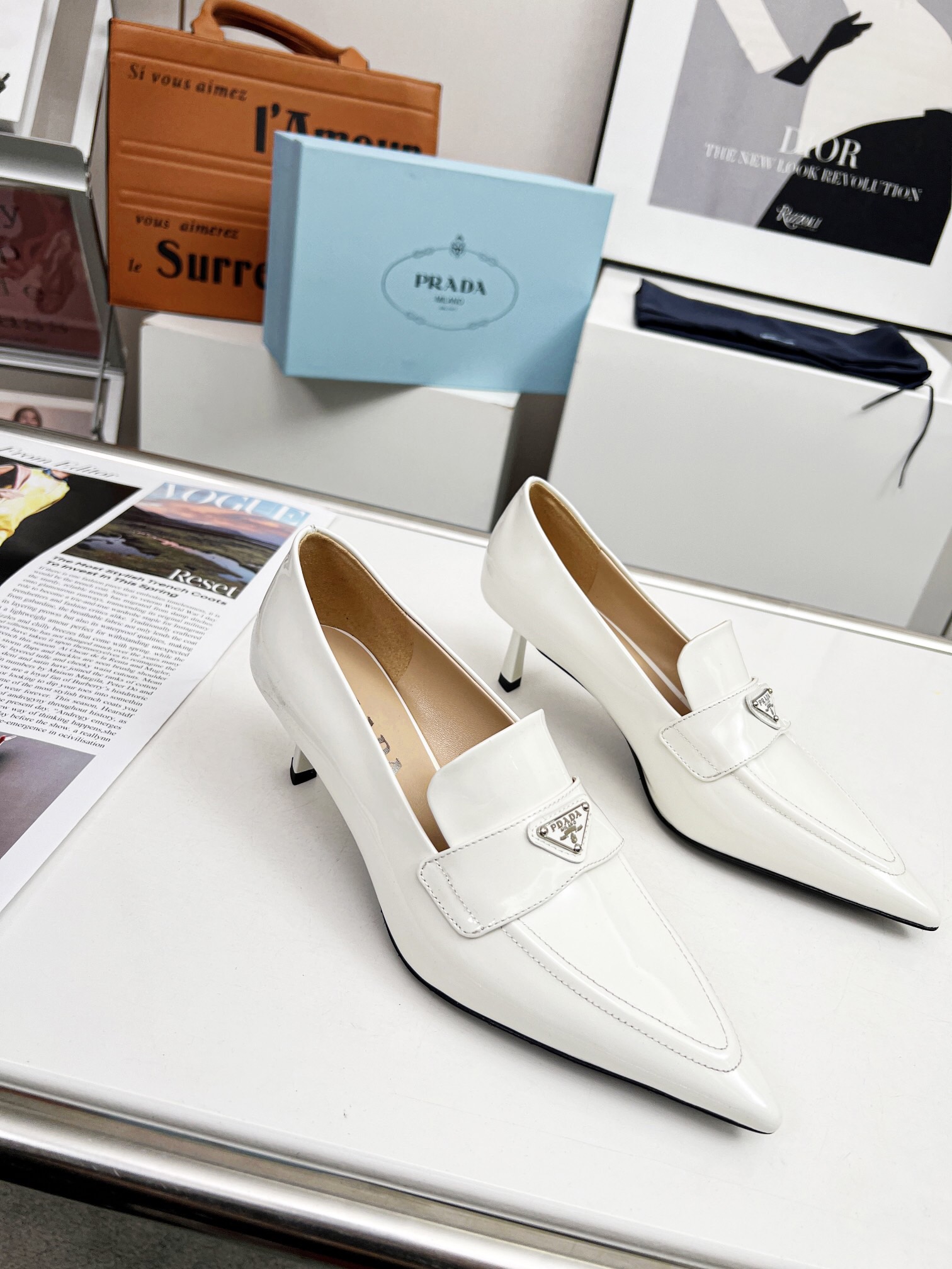 Prada Brushed Leather Slingback Pumps Size 35-41 3-Color