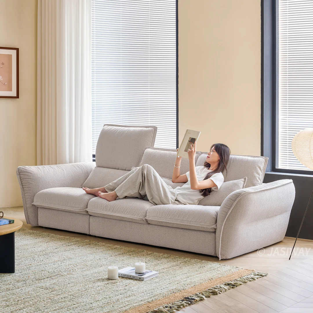 JASIWAY tela sofá con Ajustable reposacabezas| profundo asiento cómodo sofá para Sala, Minimalista Japandi estilo 3-plazas sofá