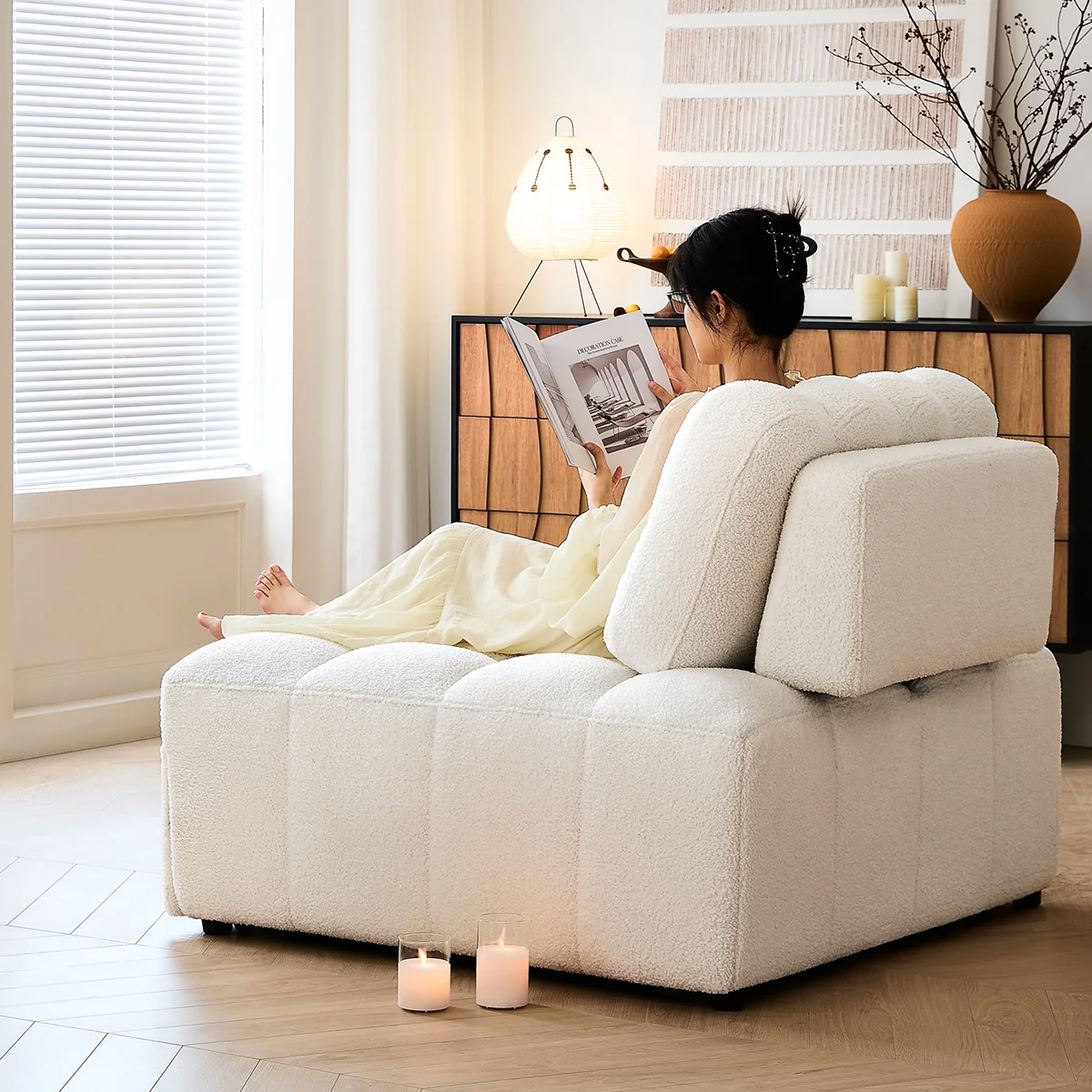 NÓVORA CASA peluche borrega descanso Sofá cama– Crema Blanco extraíble extraíble cama para pequeño espacios