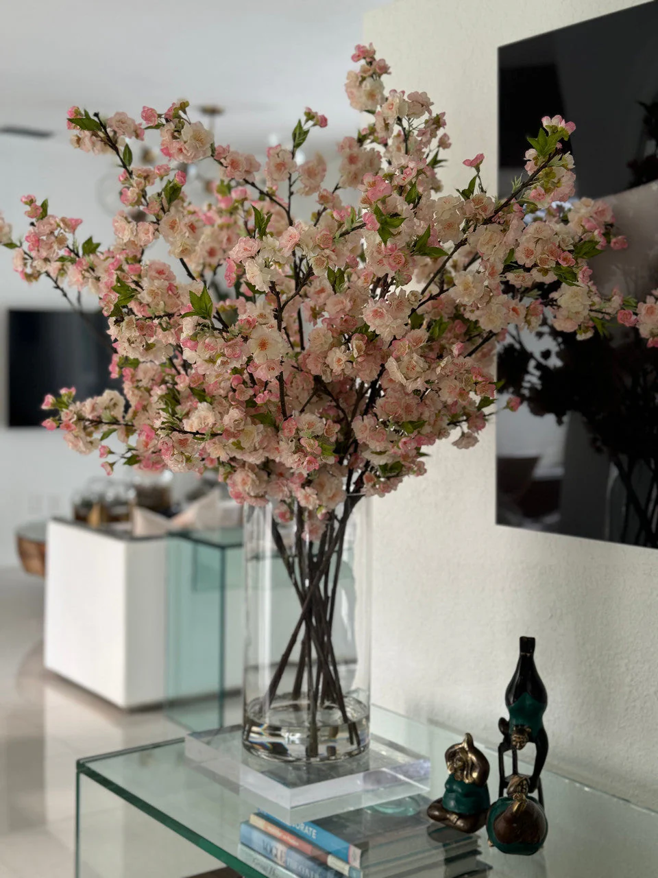 Pink Cherry Blossoms In 16″ Glass Cylinder