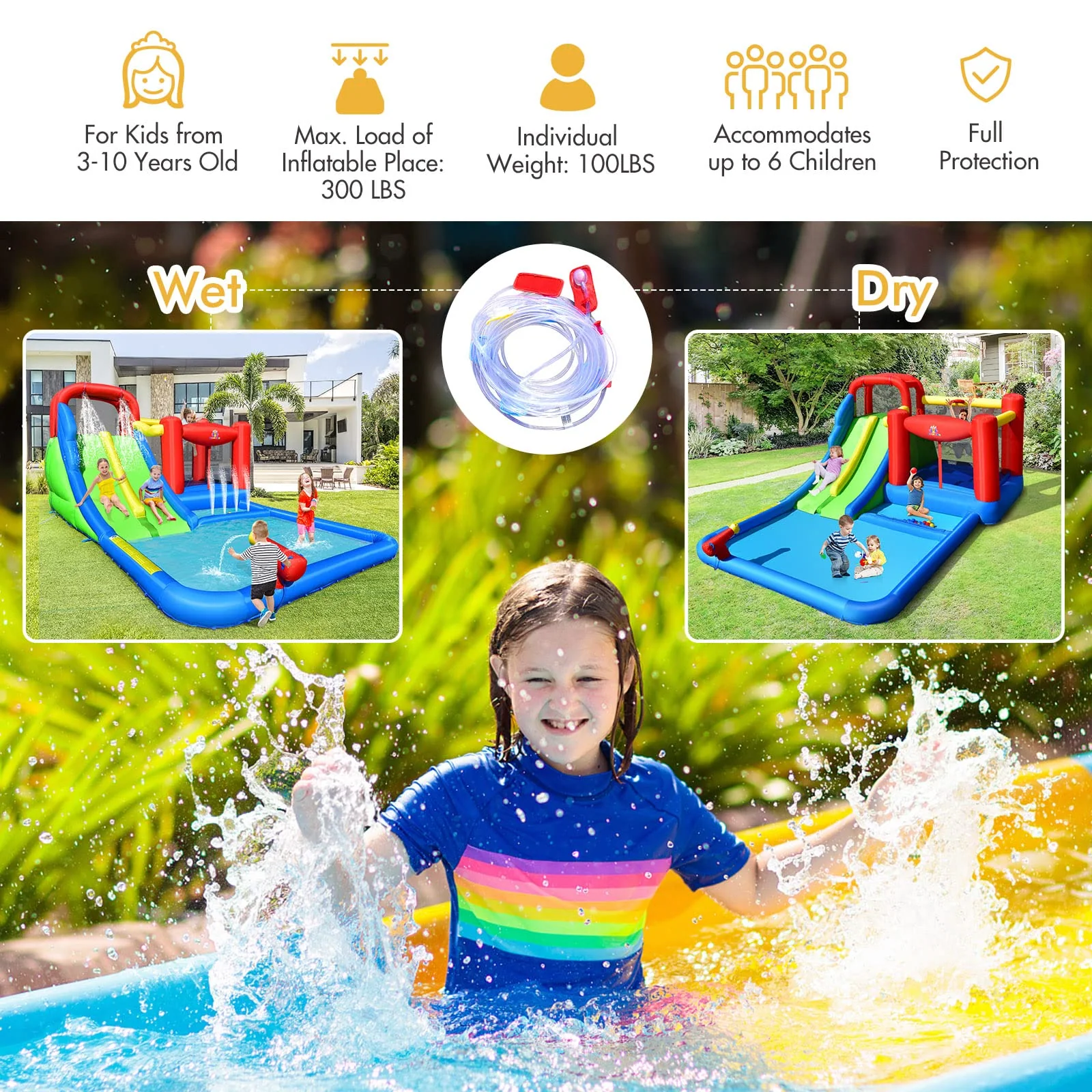 Costzon Inflatable Water Slide Park, Kids Giant Water Park Jumping Castle