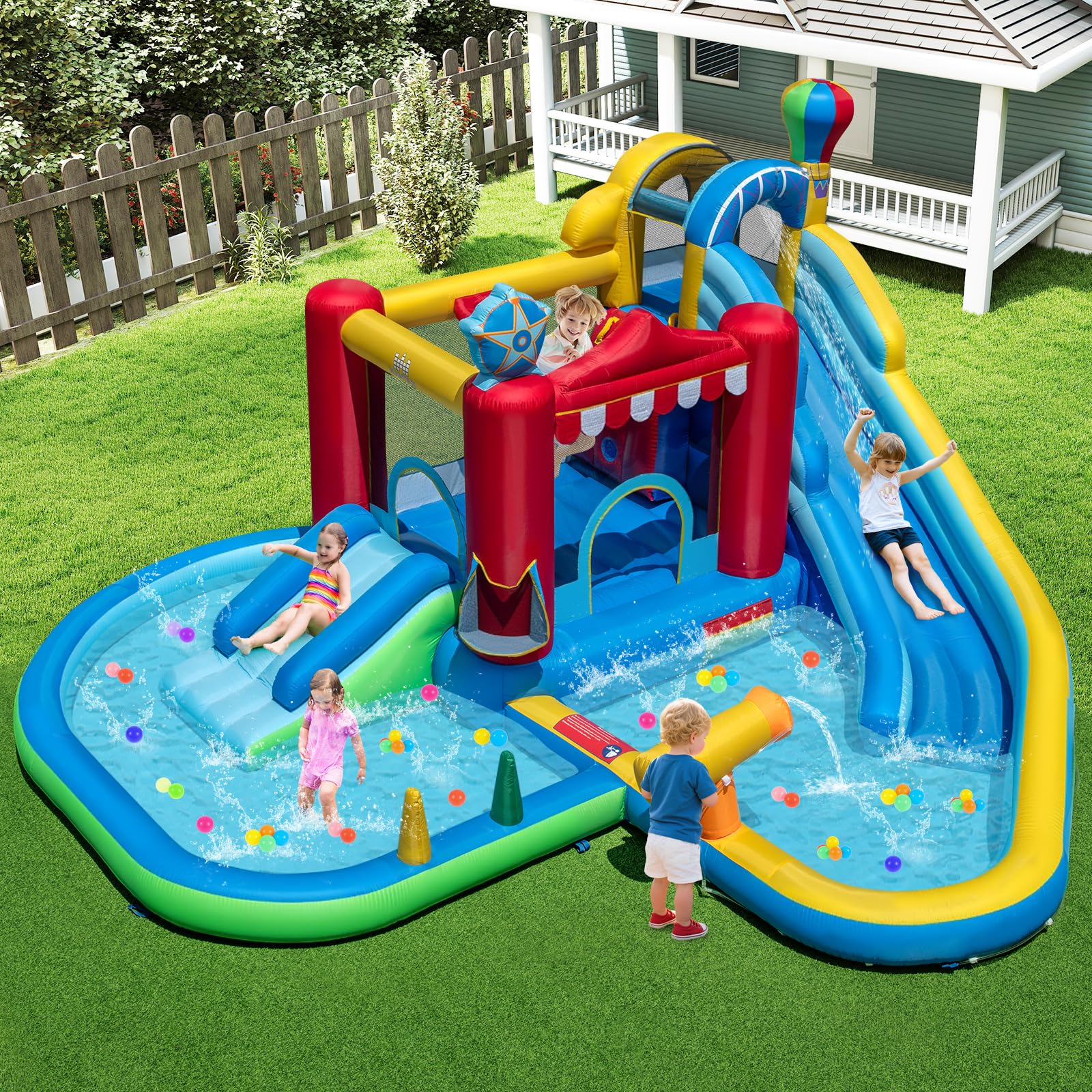 BOUNTECH Inflatable Water Slide with Bounce House 8-in-1 Amusement Park Water Park