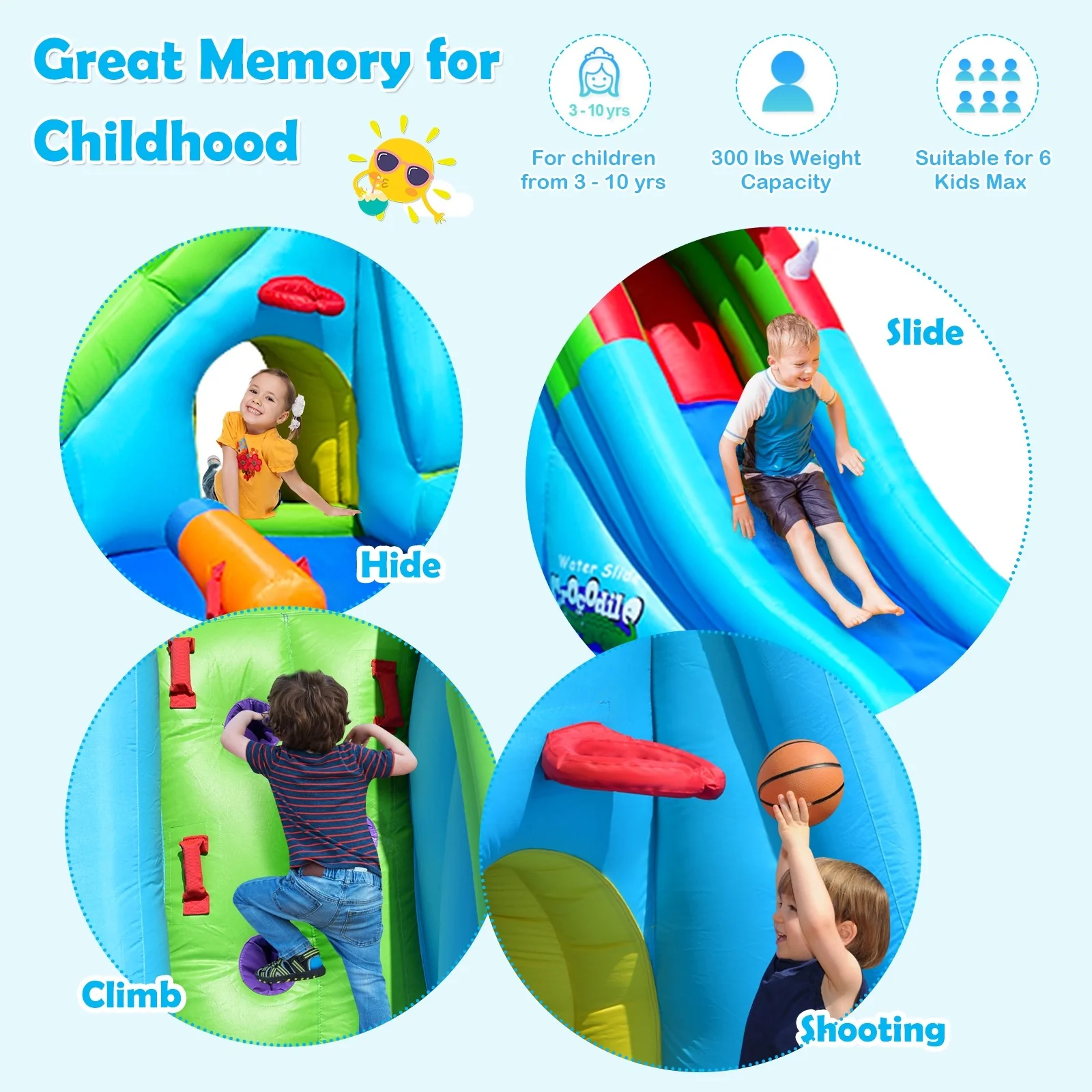 Costzon Inflatable Water Slide, Giant 7 in 1 Crocodile Water Park w/ Double Slides