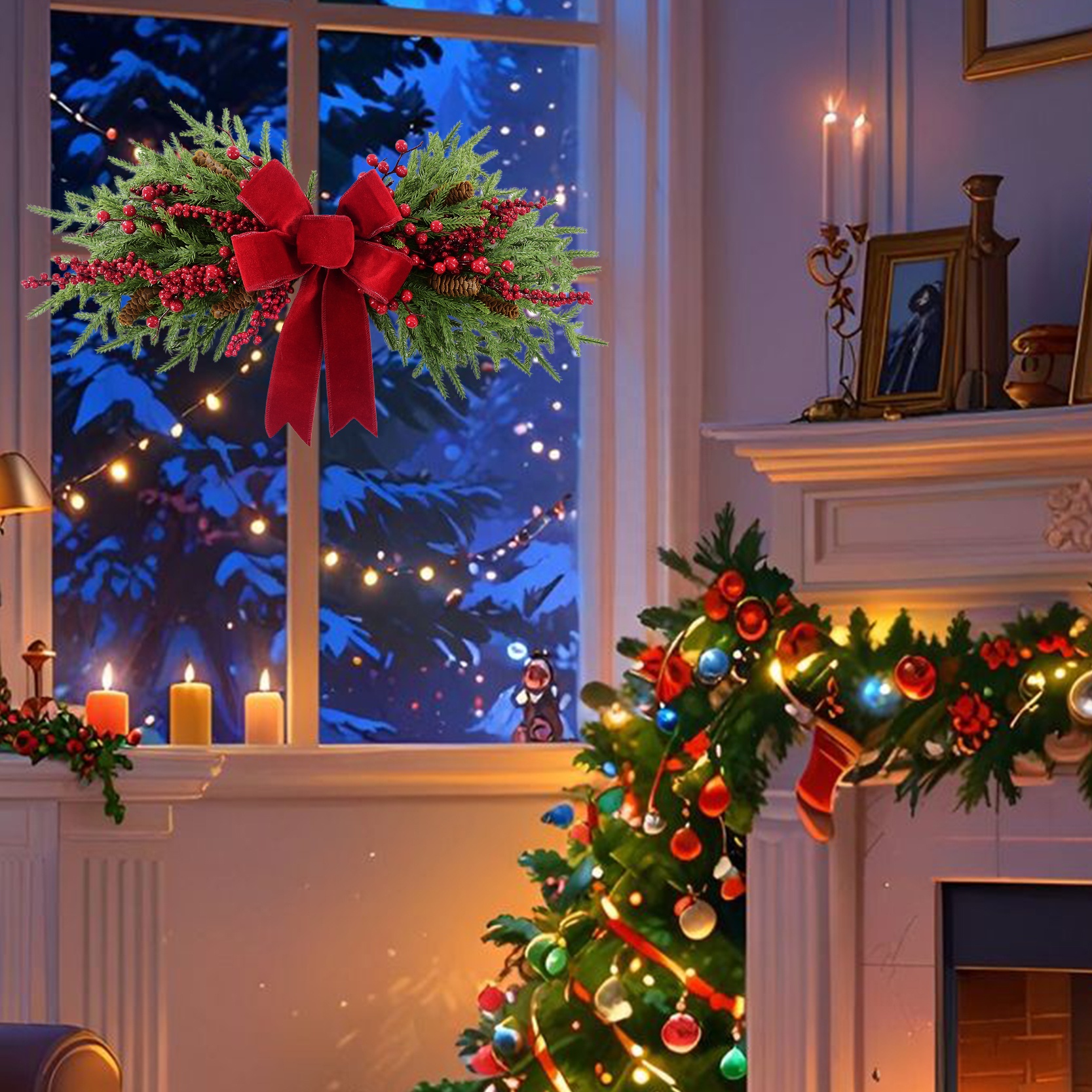 Christmas Swag with Red Berries & Pinecones – 26 Inch