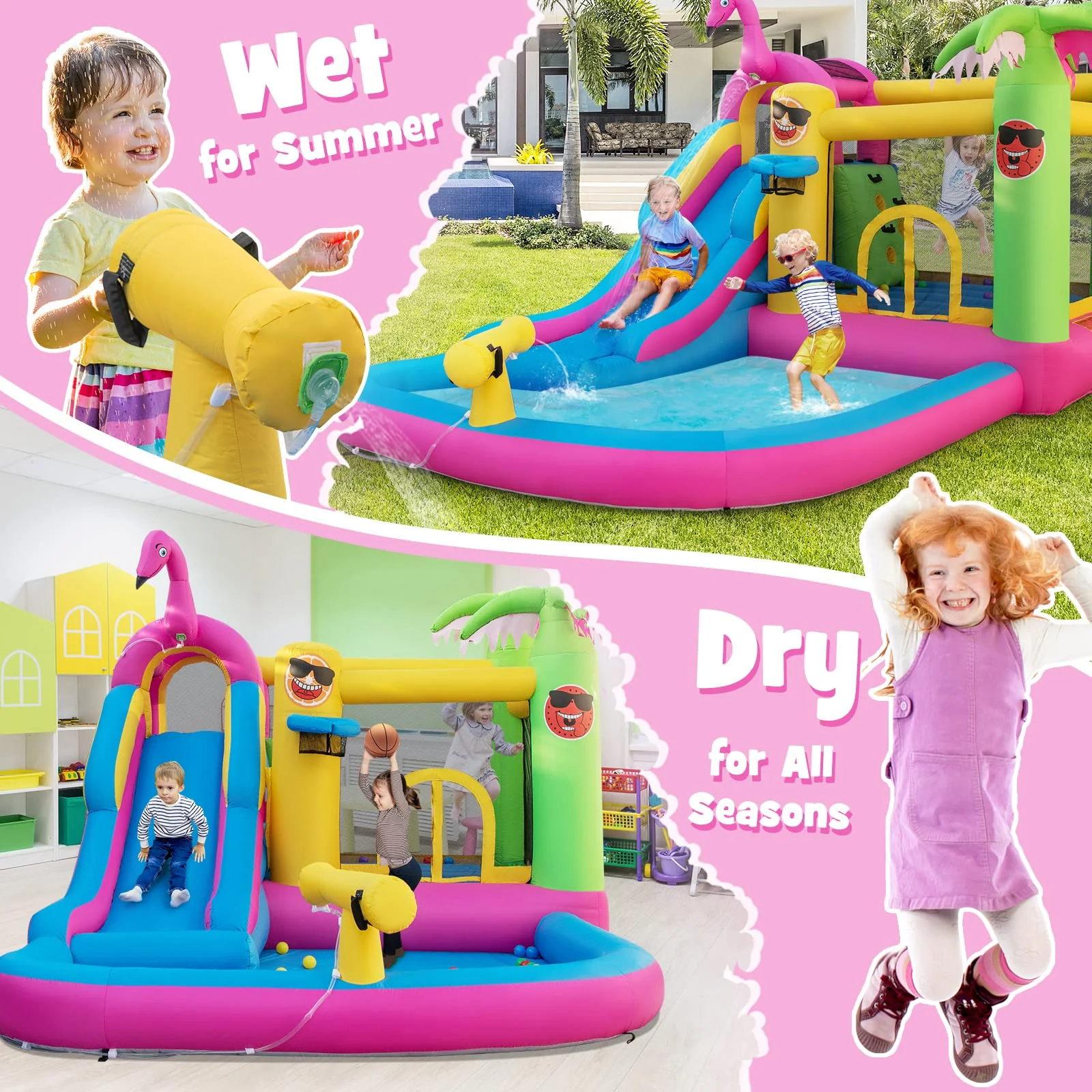Costzon Inflatable Water Slide, Water Bounce House for Kids Backyard Family Fun with Long Slide, Large Jumping Area