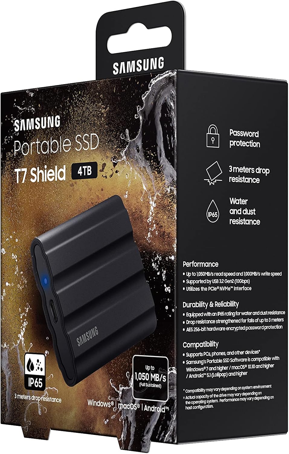 Samsung T7 Shield MU-PE4T0S/EU Dysk Ssd, Czarny, 4 TB